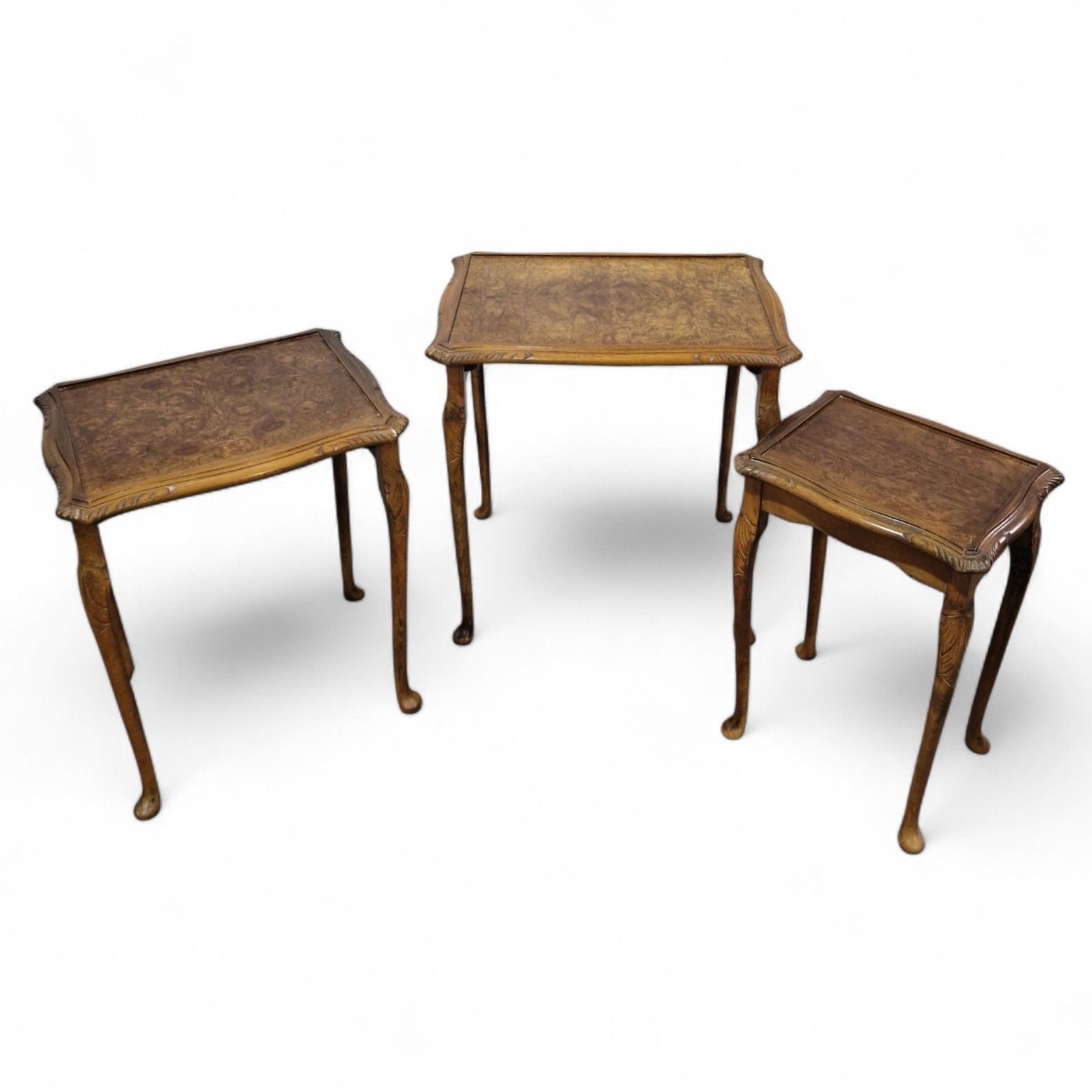 Carved Nest Of 3 Side Tables – Antique Style Occasional Tables Nesting Tables photo for sale