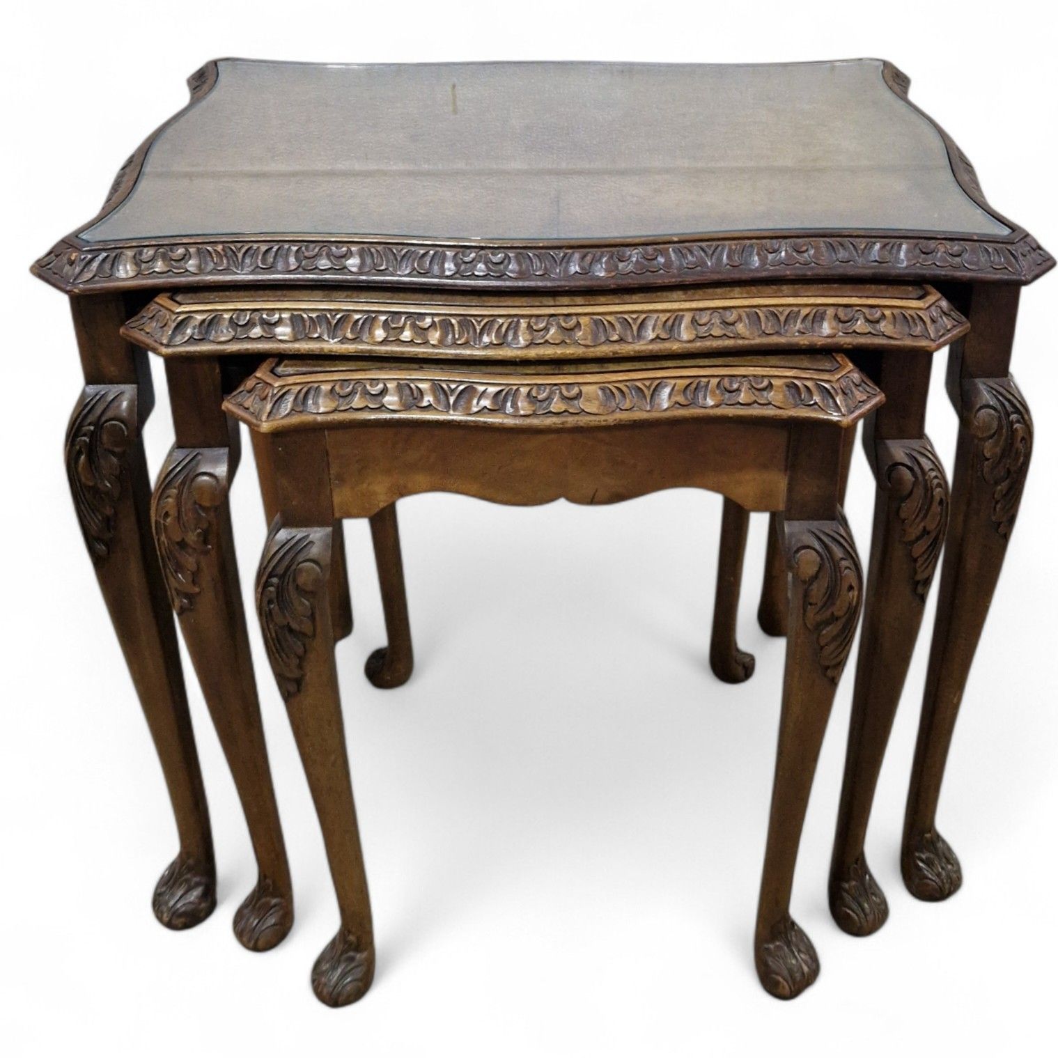 Carved Nest Of 3 Side Tables – Antique Style Occasional Tables Nesting Tables
