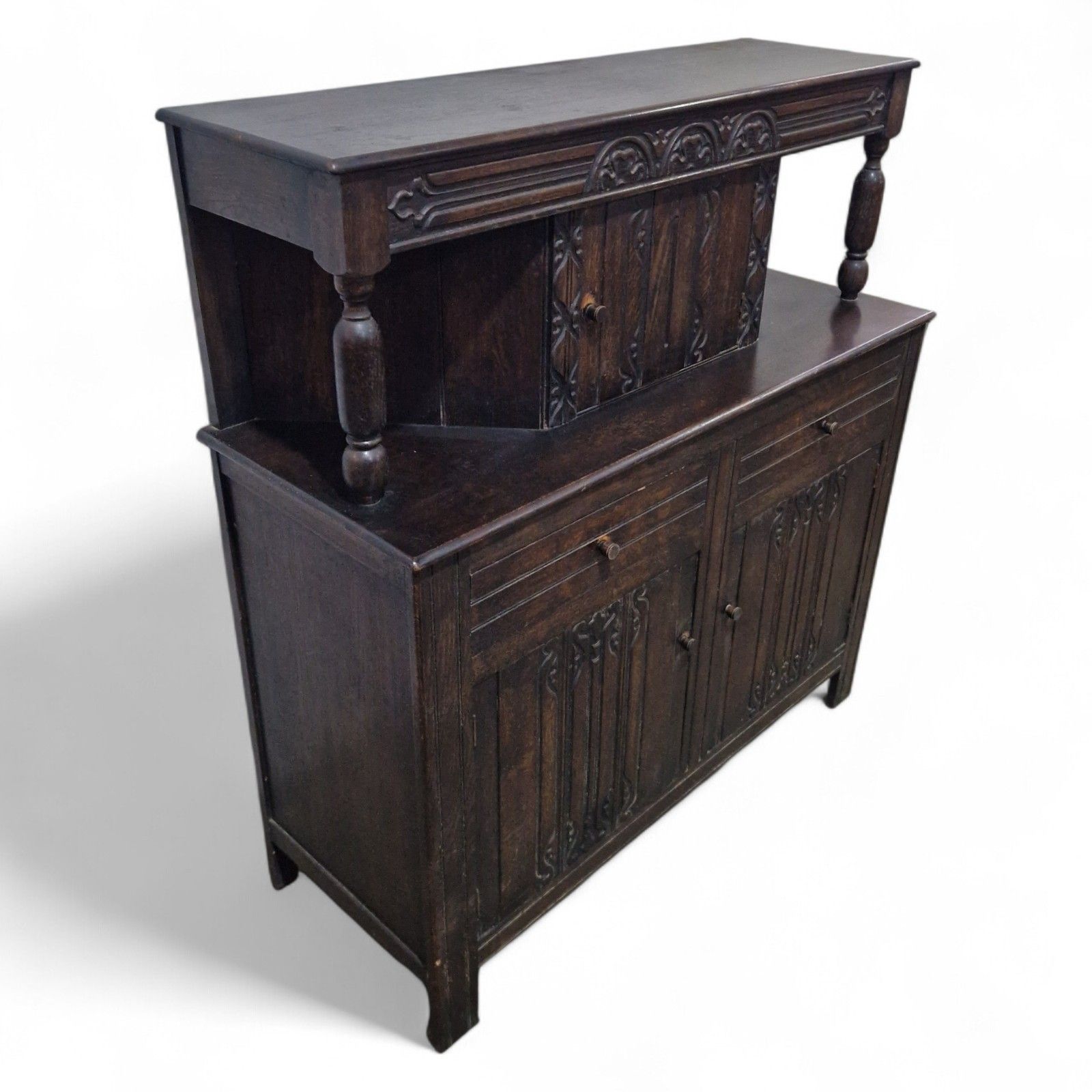 Victorian Carved Oak Buffet Dresser Jacobean Revival Antique Cupboard Sideboard photo vinterior