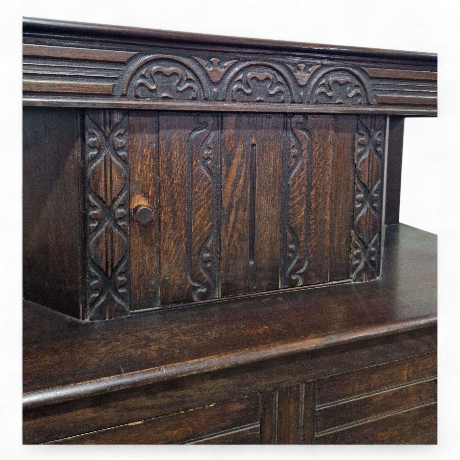 photo for sale Victorian Carved Oak Buffet Dresser Jacobean Revival Antique Cupboard Sideboard