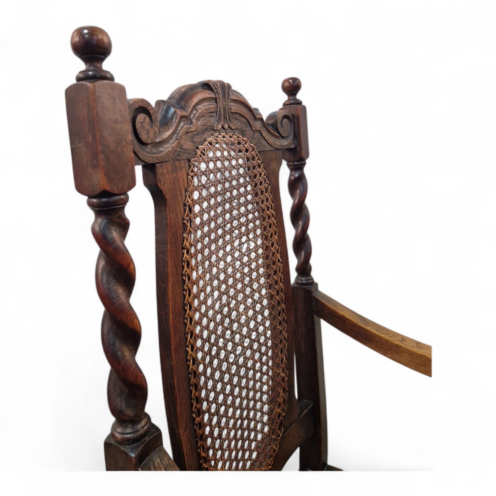 photo for sale Antique Carved Oak Barley Spiral Twist Carver Chair Carved Farmhouse Armchair