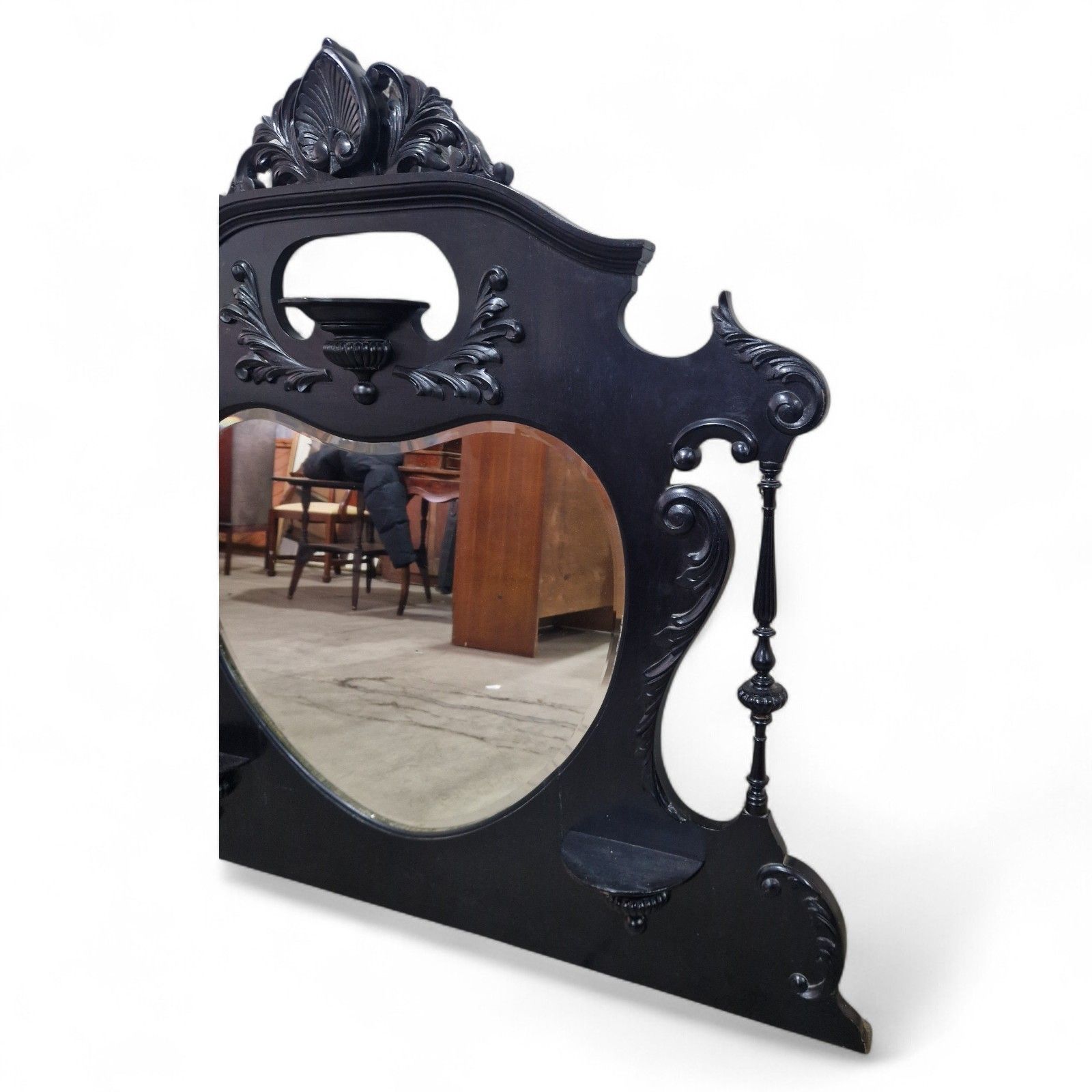Victorian Overmantel Mirror Large Black Carved Heart Shaped Wall Mirror photo 285.0