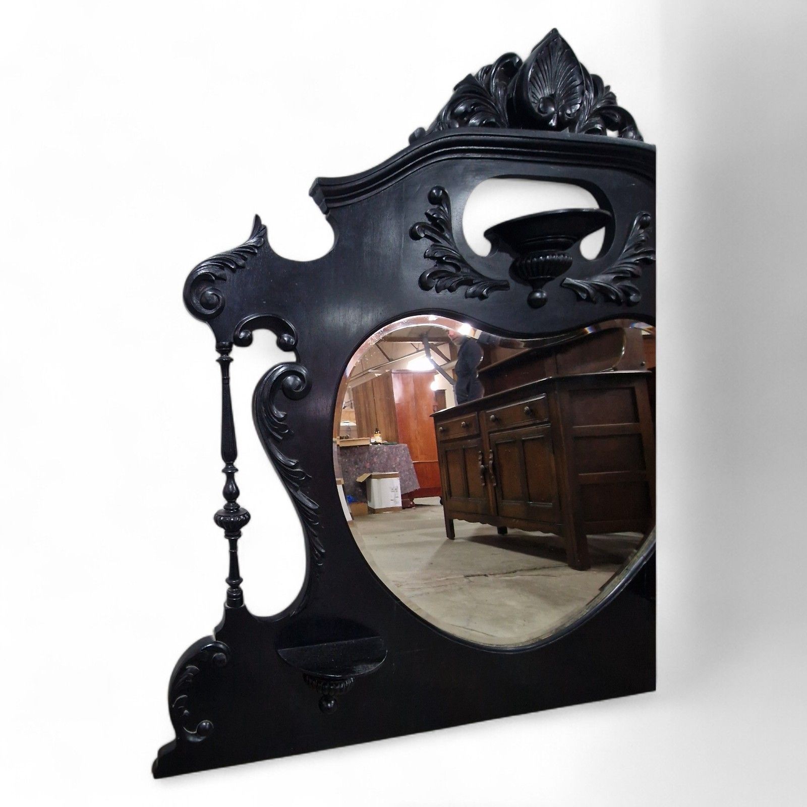Home Decor Victorian Overmantel Mirror Large Black Carved Heart Shaped Wall Mirror photo