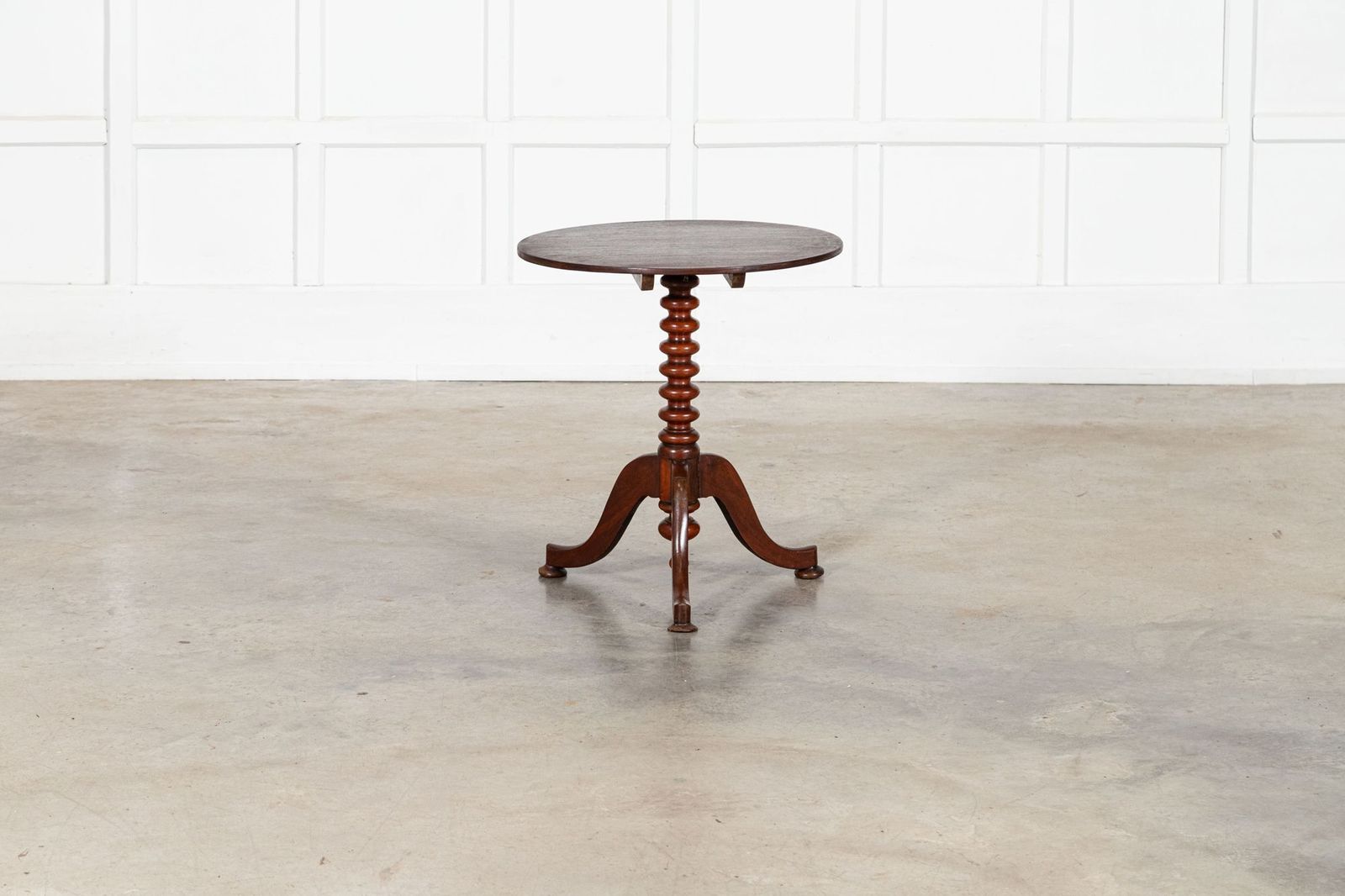 photo for sale 19thc English Mahogany Tilt Top Bobbin Occasional Table