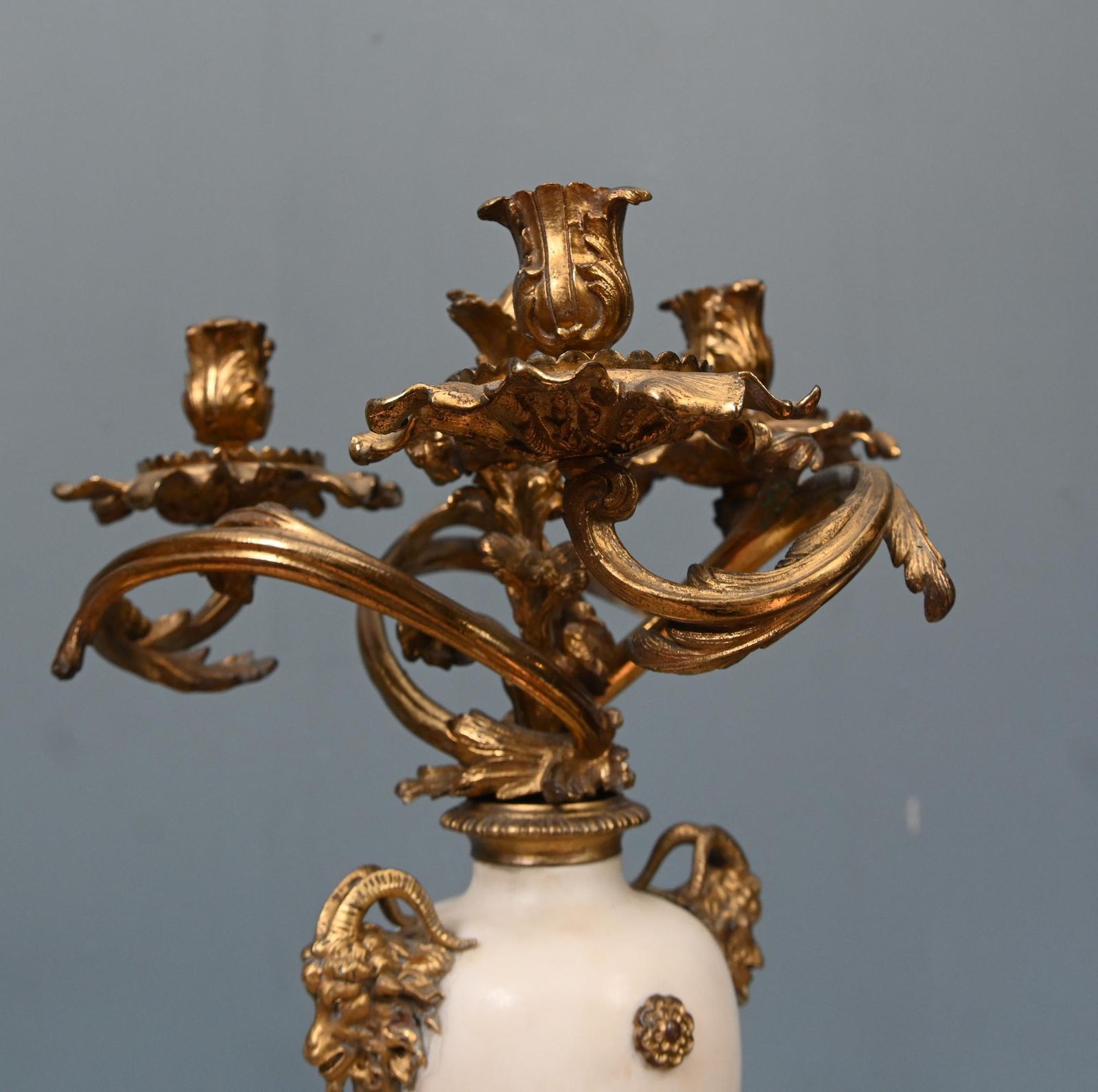 Pair French Candelabras Gilt Marble Louis XVI Revival 1890 photo for sale