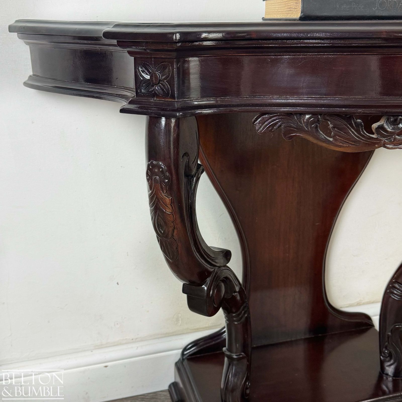 Reproduction Victorian Mahogany Serpentine Hallway Console Table With Carved Scroll Detail photo Furniture