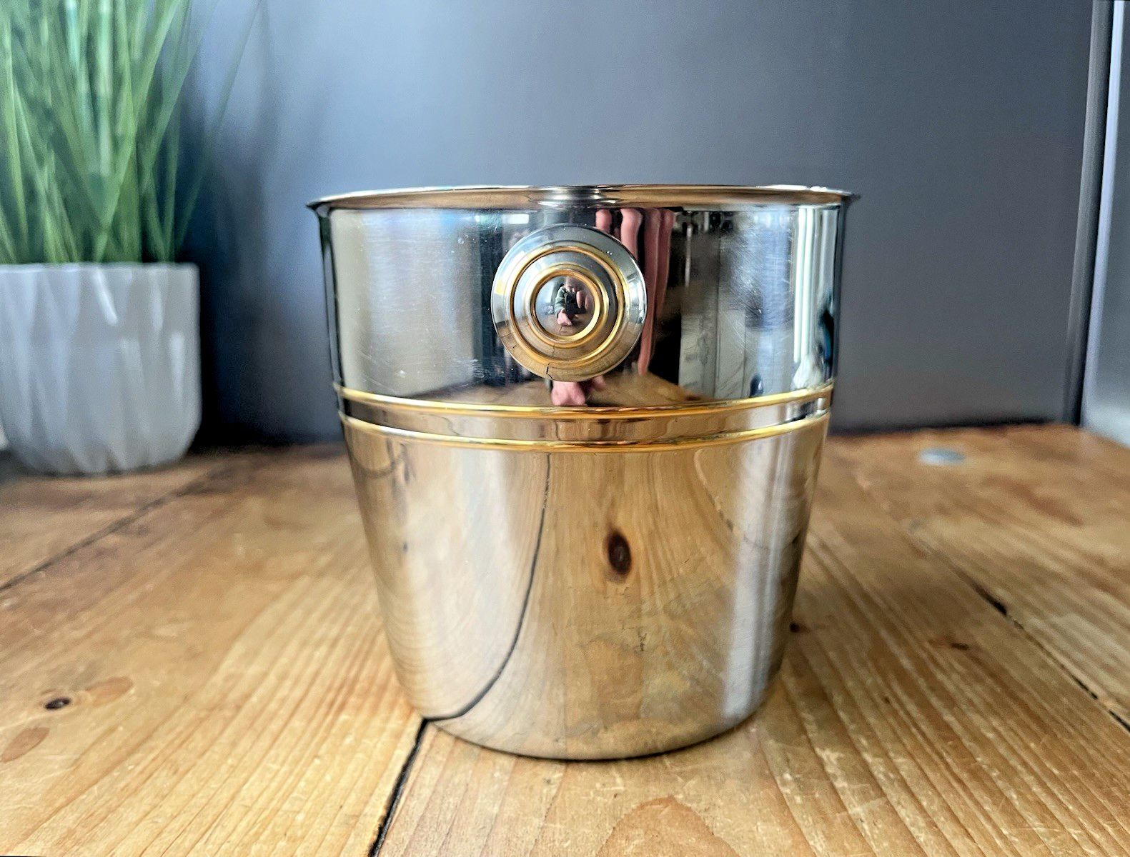 Italian Designer Mepra Silver Gold Plate Art Deco Style Ice Bucket Bottle Cooler photo Home Decor