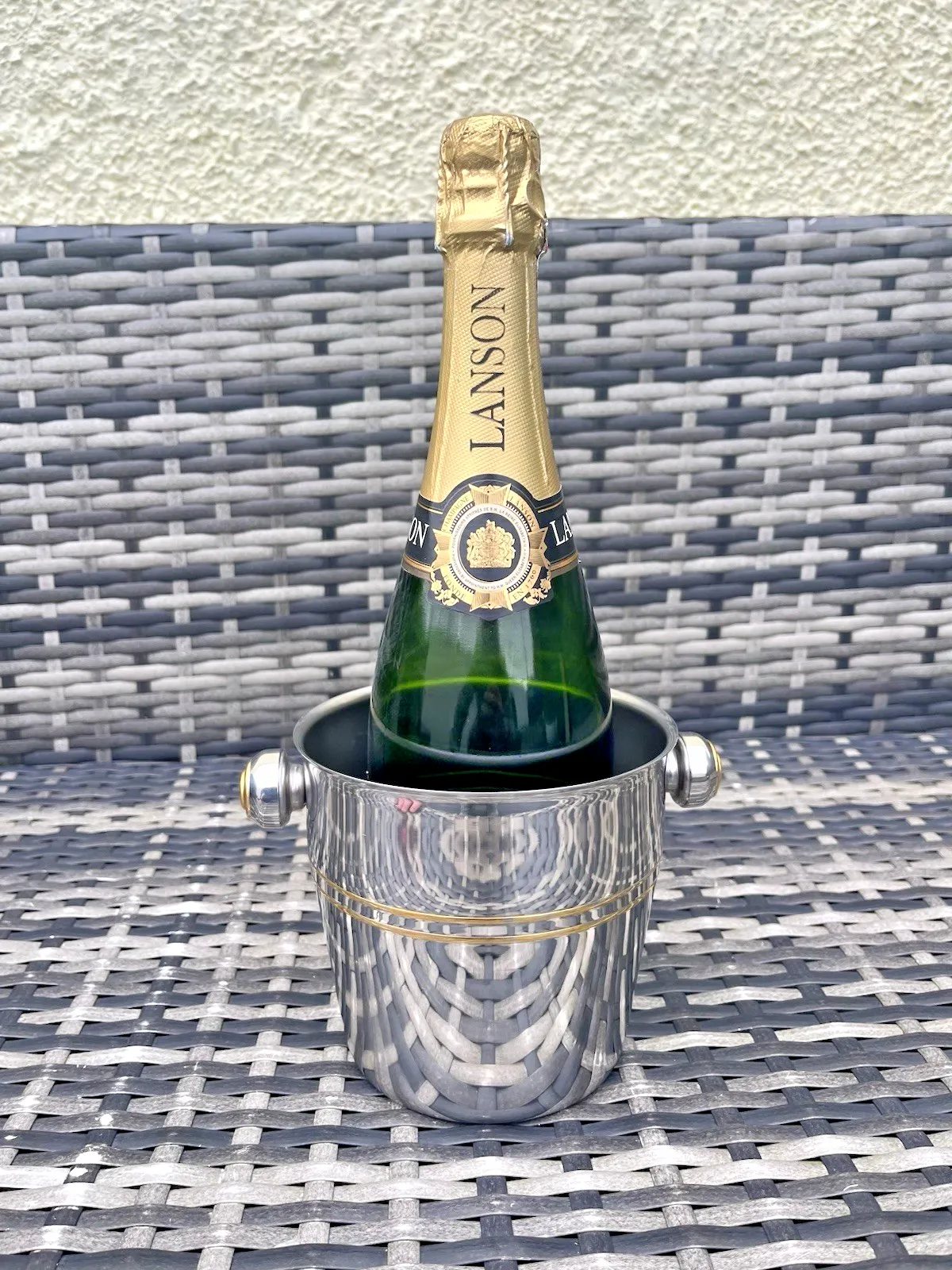 photo vinterior Italian Designer Mepra Silver Gold Plate Art Deco Style Ice Bucket Bottle Cooler