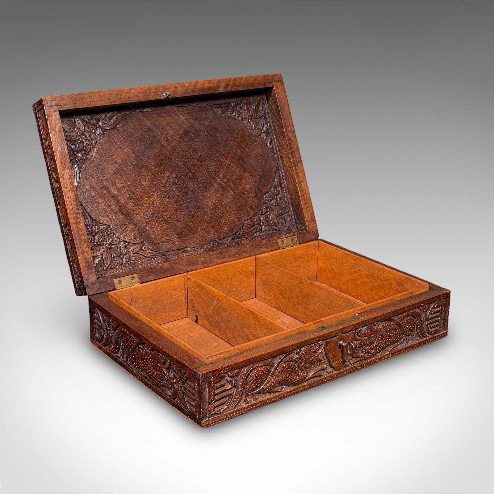 Vintage Carved Cigar Box, Oriental, Teak, Keepsake, Jewellery Case, Art Deco photo furniture