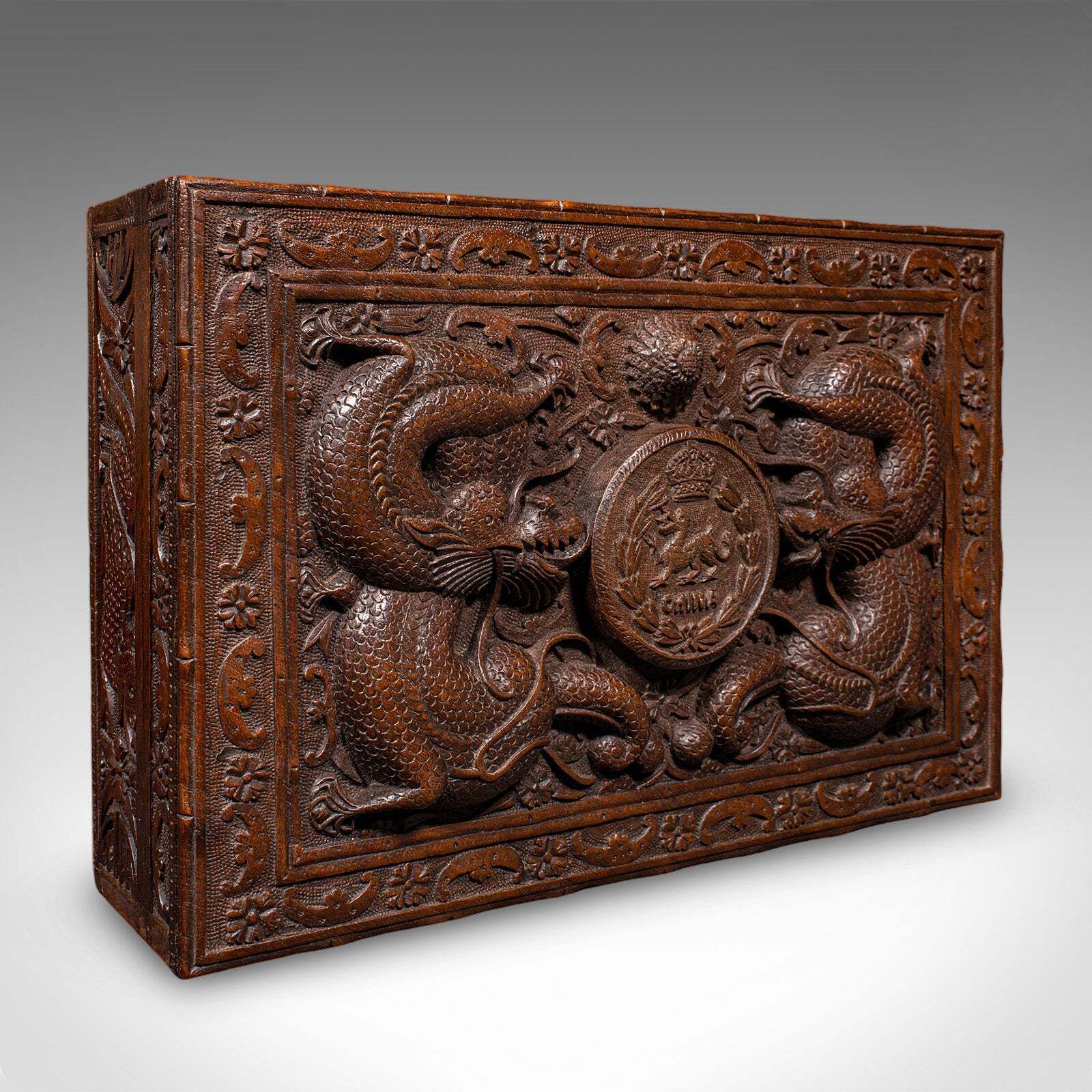 Vintage Carved Cigar Box, Oriental, Teak, Keepsake, Jewellery Case, Art Deco photo for sale
