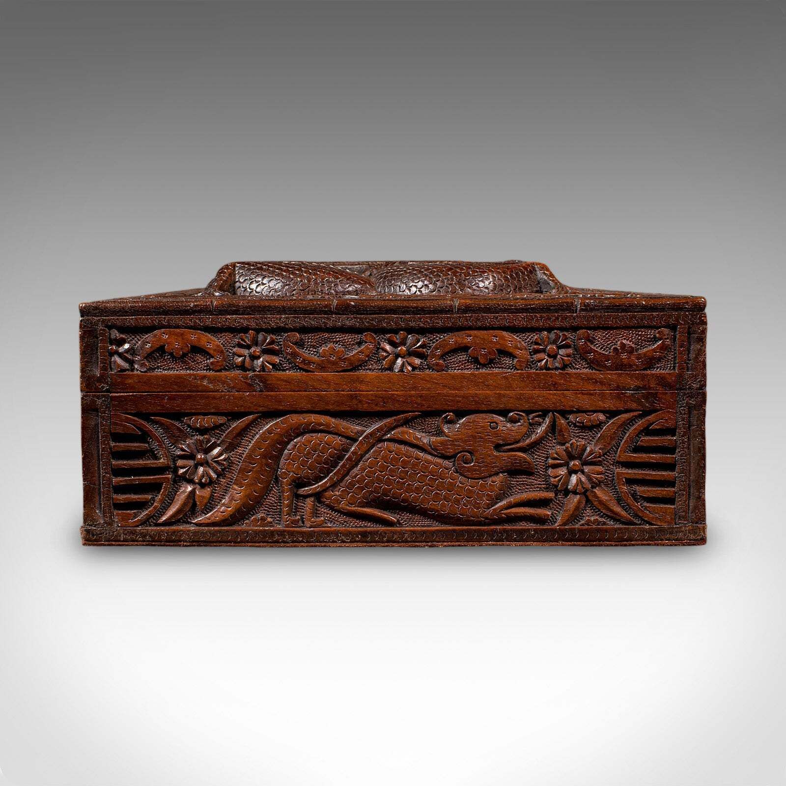 Vintage Carved Cigar Box, Oriental, Teak, Keepsake, Jewellery Case, Art Deco photo buy