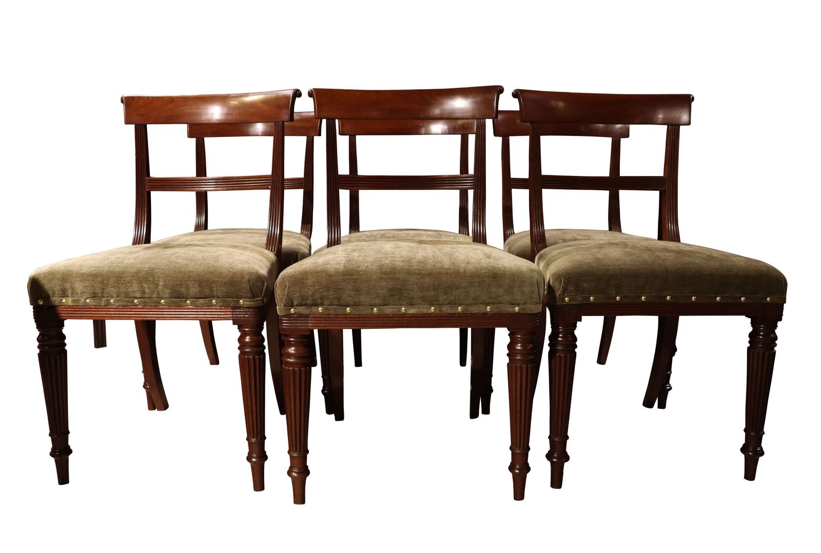 Set Of Six Regency Mahogany Bar Back Dining Chairs With Reeded Legs, Circa 1820 photo furniture