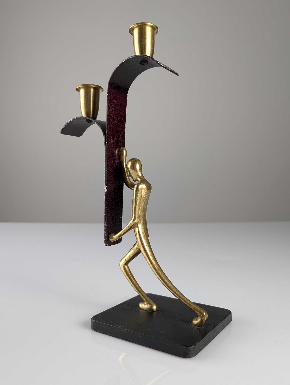 917.0 Pair Of Sculptural Bronze Candlesticks By Karl Hagenauer, 1940s photo