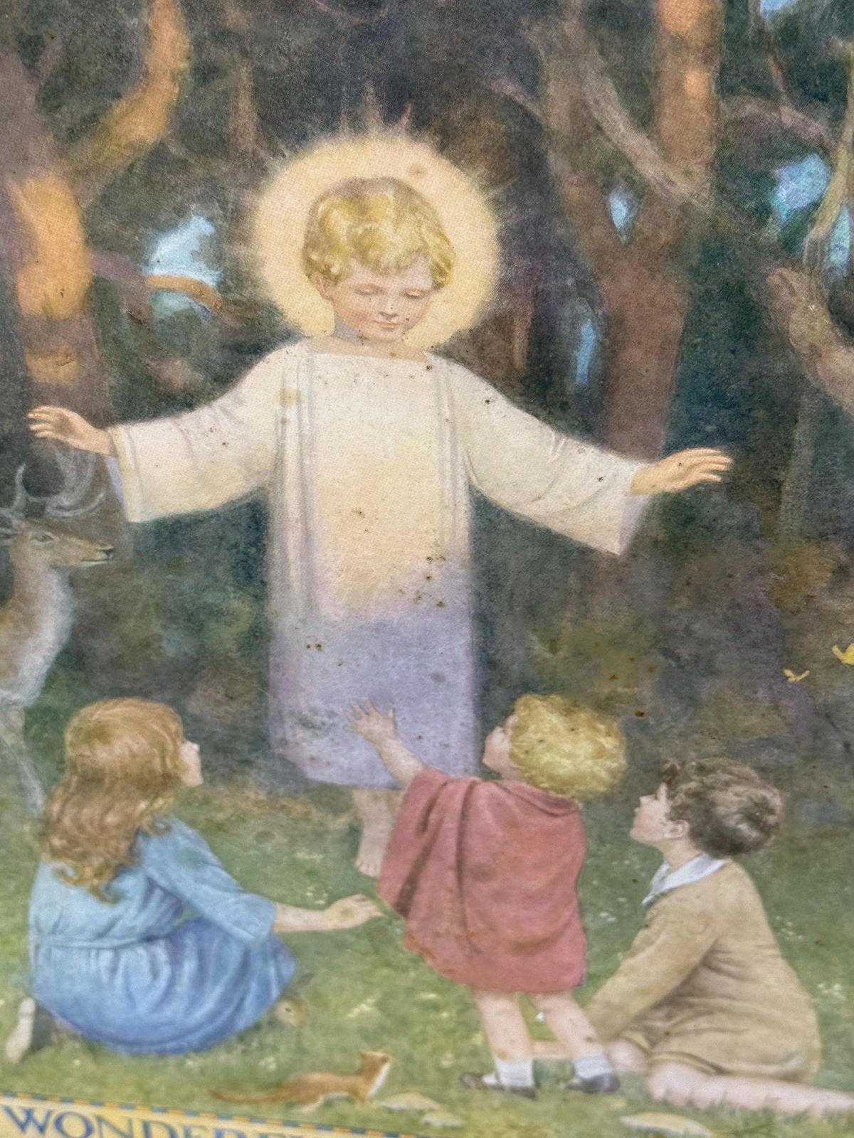 Margaret W. Tarrant Hymn Illustration In Beautiful Mid Century Wooden Glazed Frame photo for sale