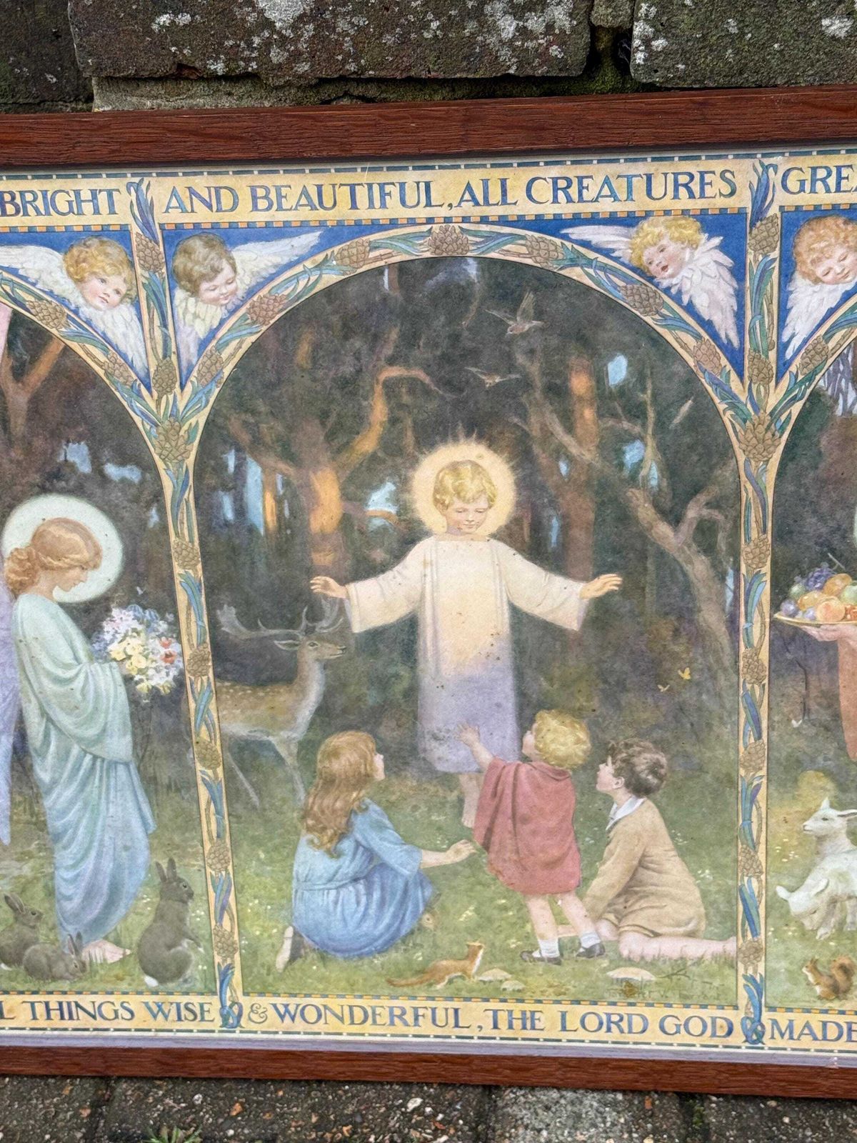 Margaret W. Tarrant Hymn Illustration In Beautiful Mid Century Wooden Glazed Frame photo 122.0