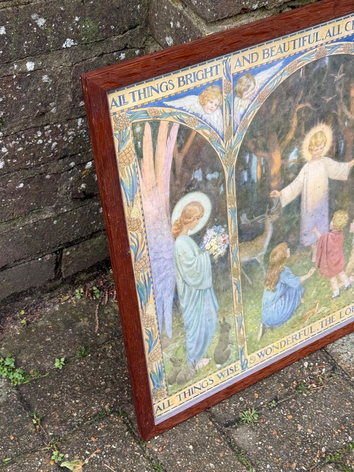 Margaret W. Tarrant Hymn Illustration In Beautiful Mid Century Wooden Glazed Frame photo vintage