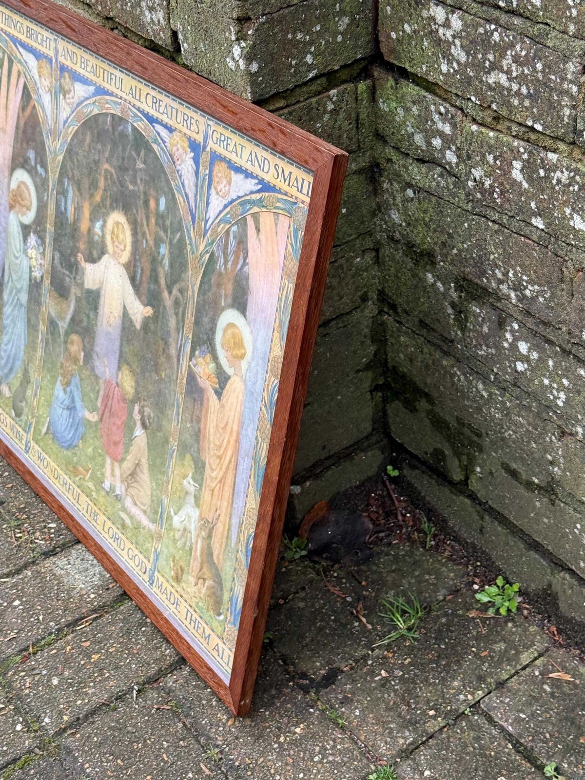 photo furniture Margaret W. Tarrant Hymn Illustration In Beautiful Mid Century Wooden Glazed Frame