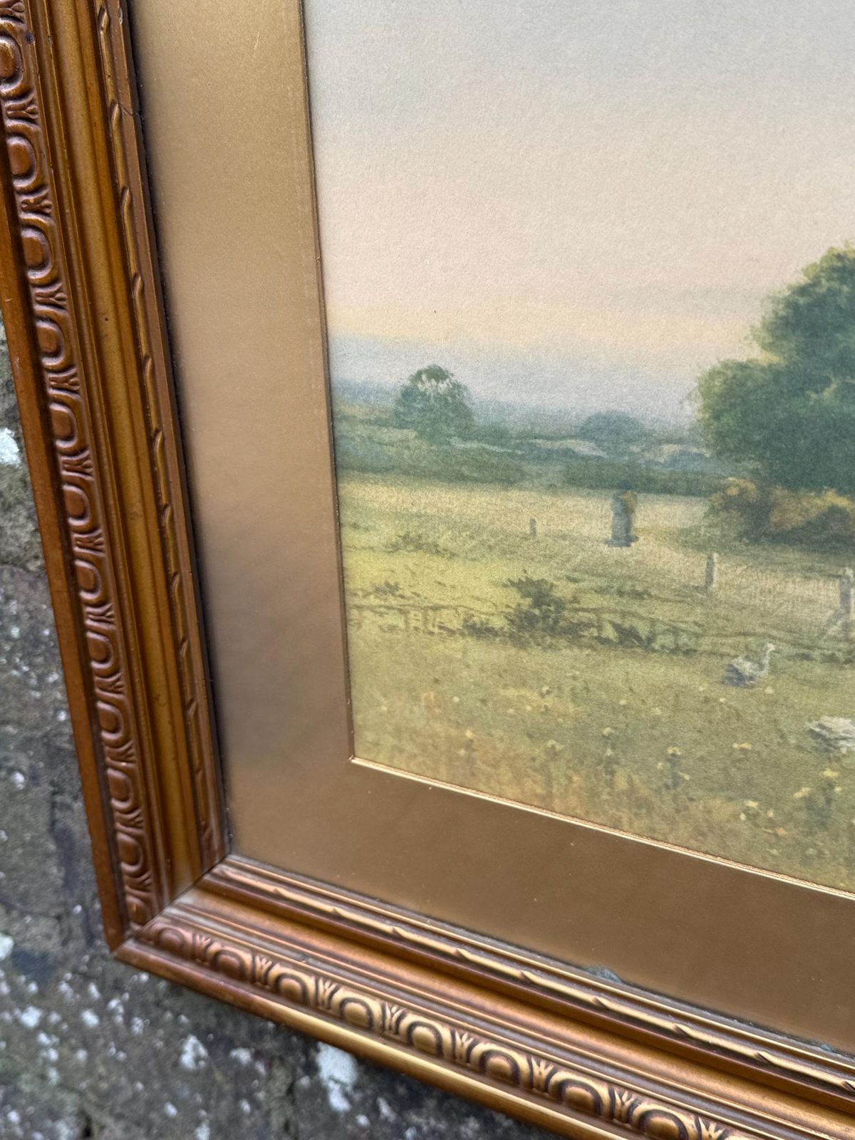 1900s Tranquil English Pastoral Landscape Print Near Little Marlow, Buckinghamshire Scene photo vintage