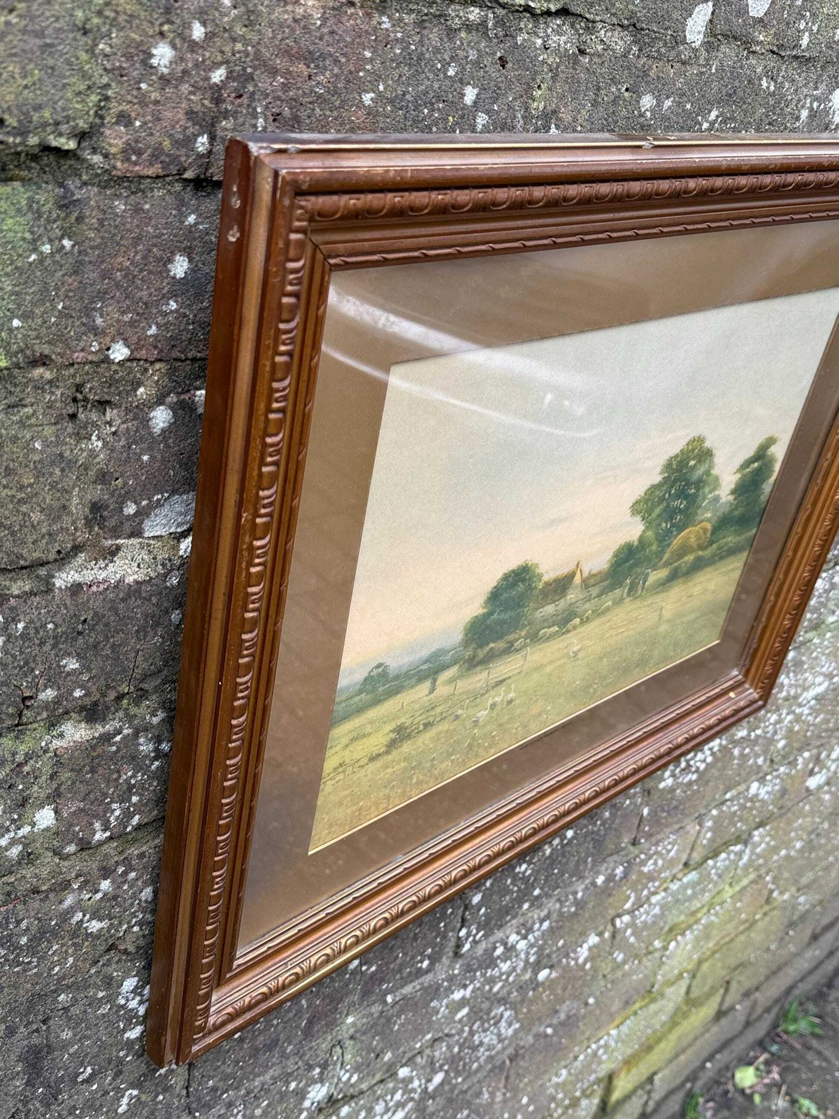 photo vinterior 1900s Tranquil English Pastoral Landscape Print Near Little Marlow, Buckinghamshire Scene