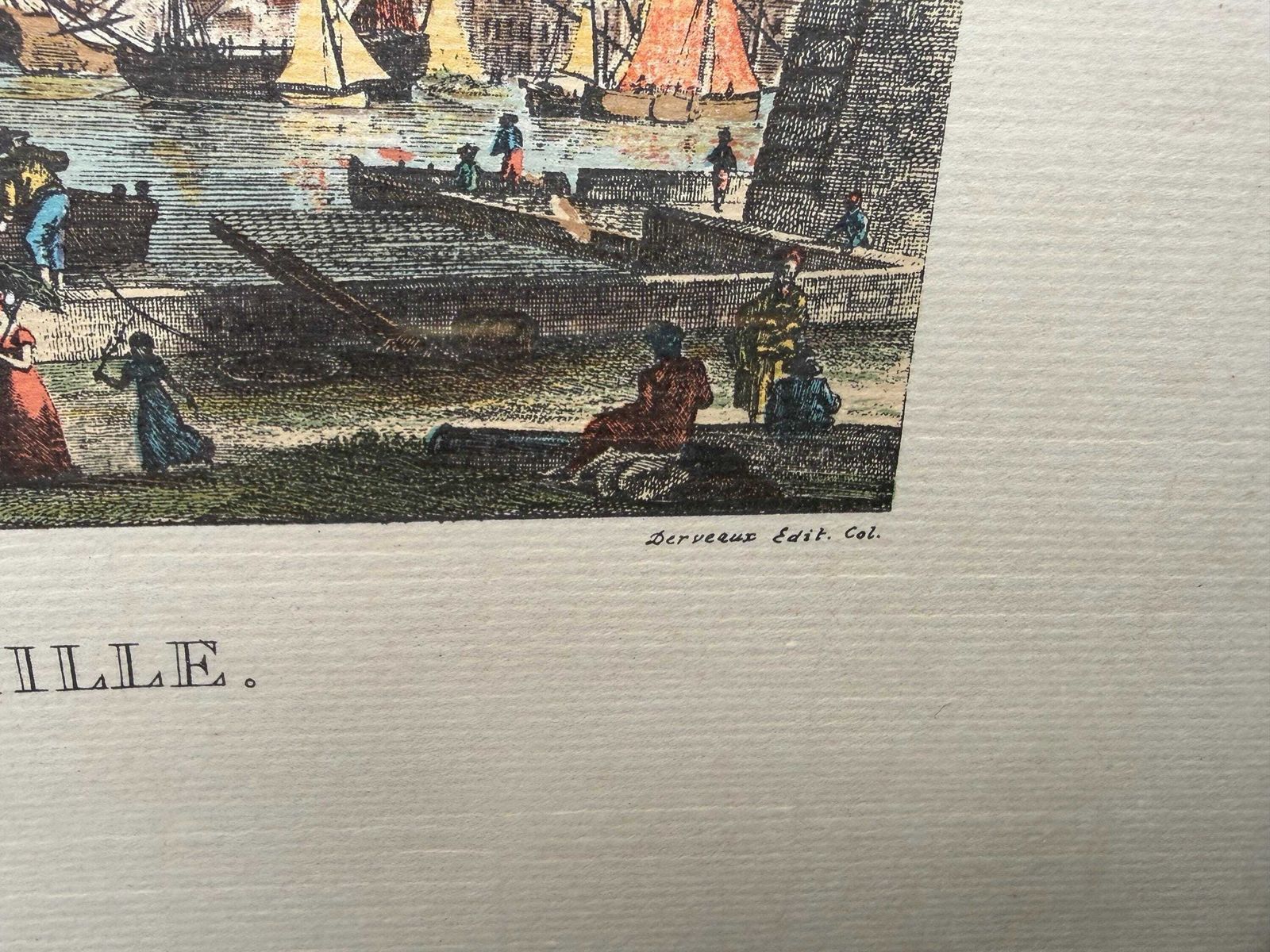 Art Set Of Four Vintage French Harbour Engravings In Black Frames photo