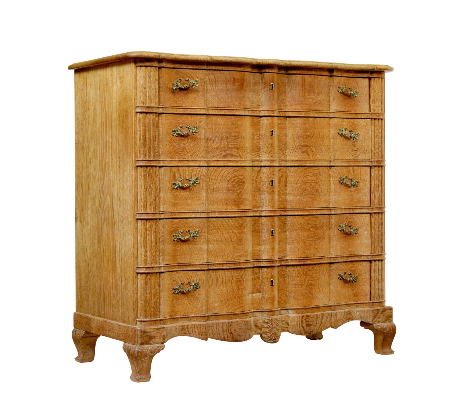 Mid Century Baroque Revival Solid Oak Chest Of Drawers