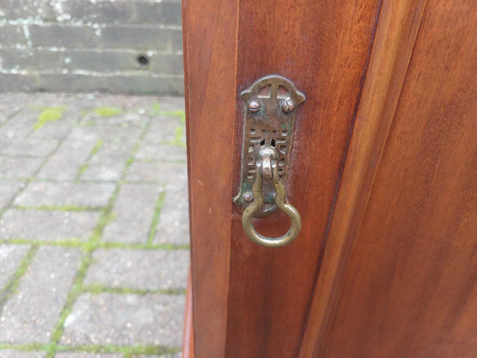 Late Victorian Mahogany Bedside Cupboard Compact Antique Pot Cabinet With Arch Panel Door Brass Handle Shelf Storage photo 275.0