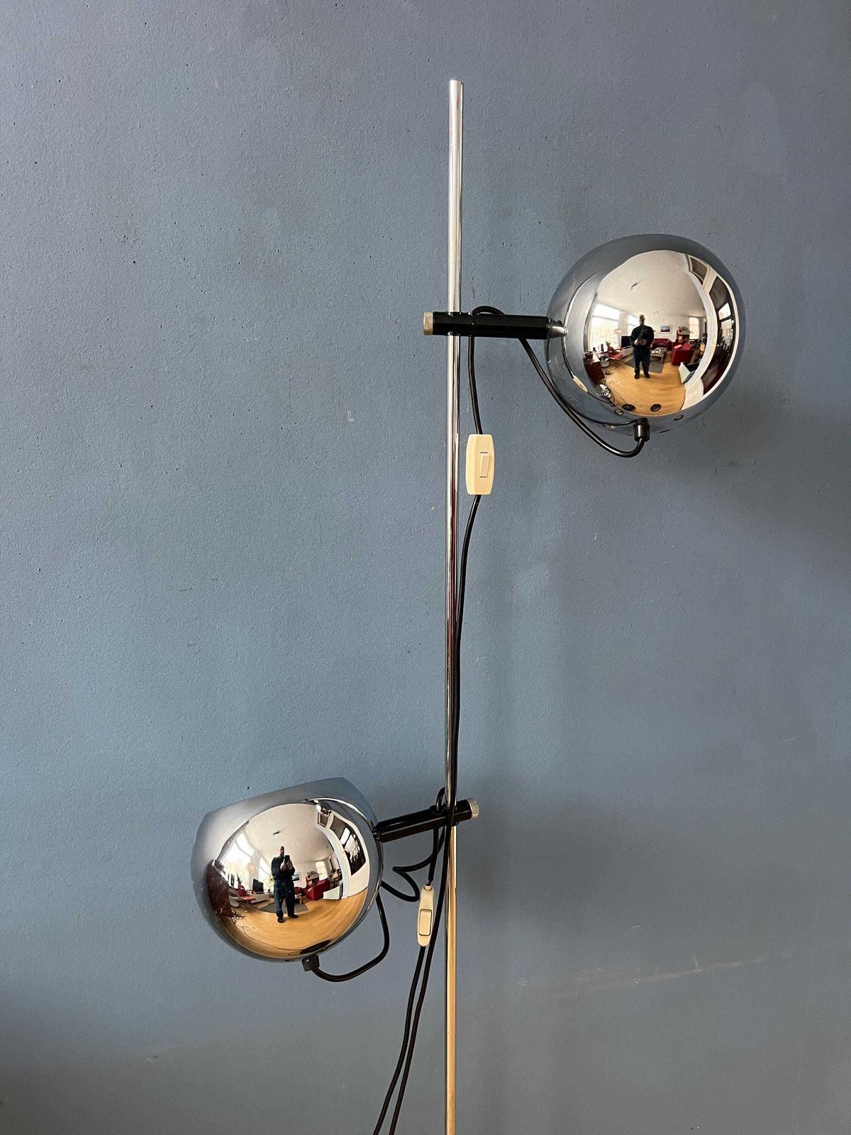 Mid Century Chromen Herda Eyeball Vloerlamp, Jaren '70 photo vintage