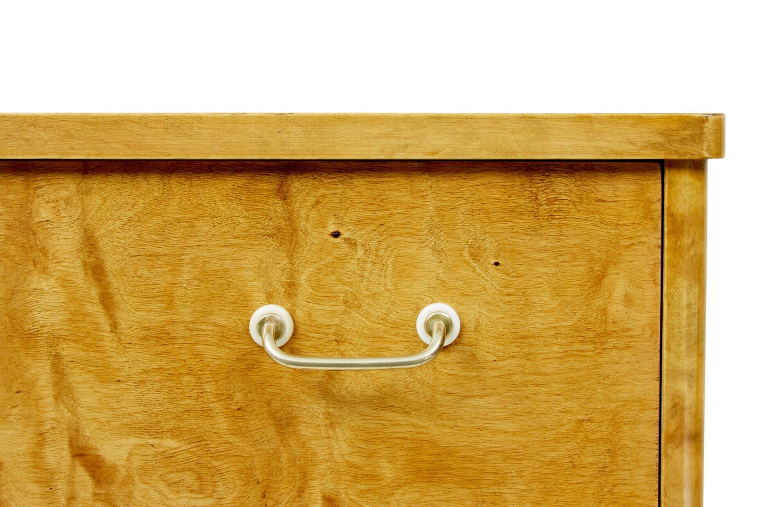 photo for sale Mid Century Scandinavian Tiger Birch Chest Of Drawers