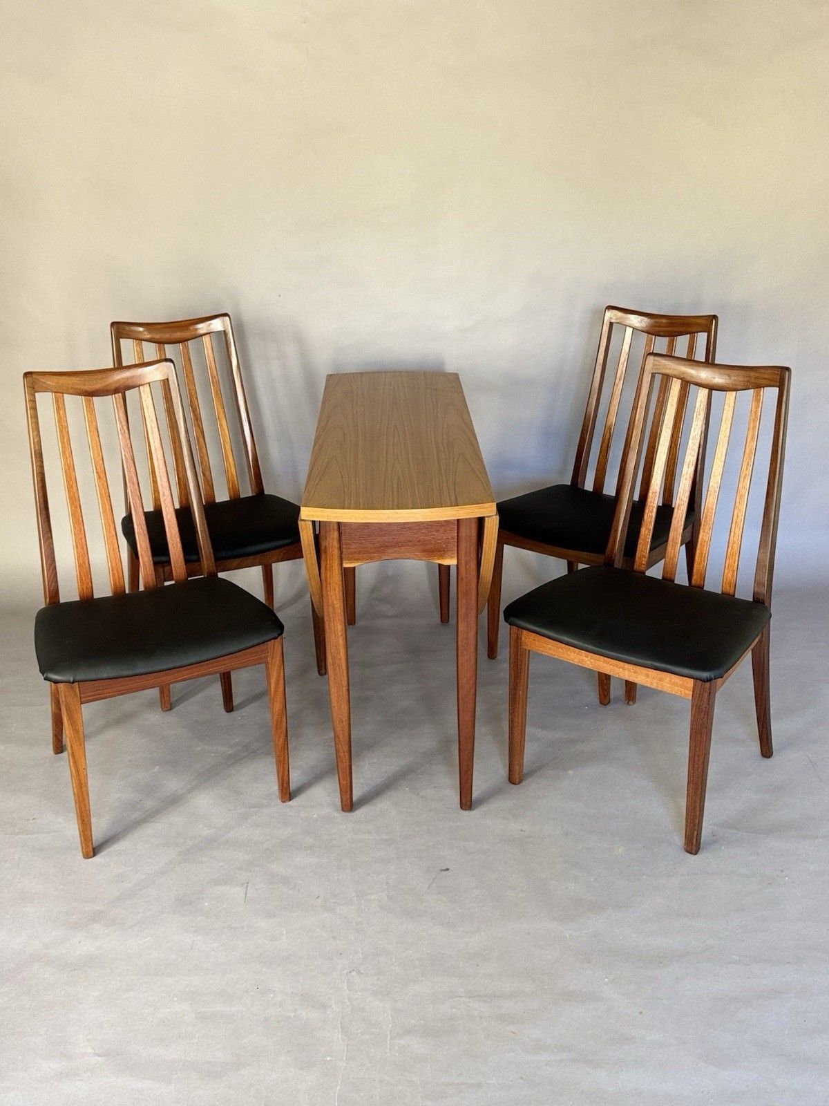 Mid Century Extending Drop Leaf Round Dining Table & Four Chairs photo for sale