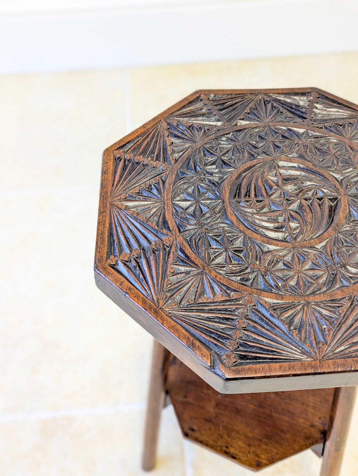 photo for sale Antique Early 20th Century Carved Oak Tripod Occasional Table