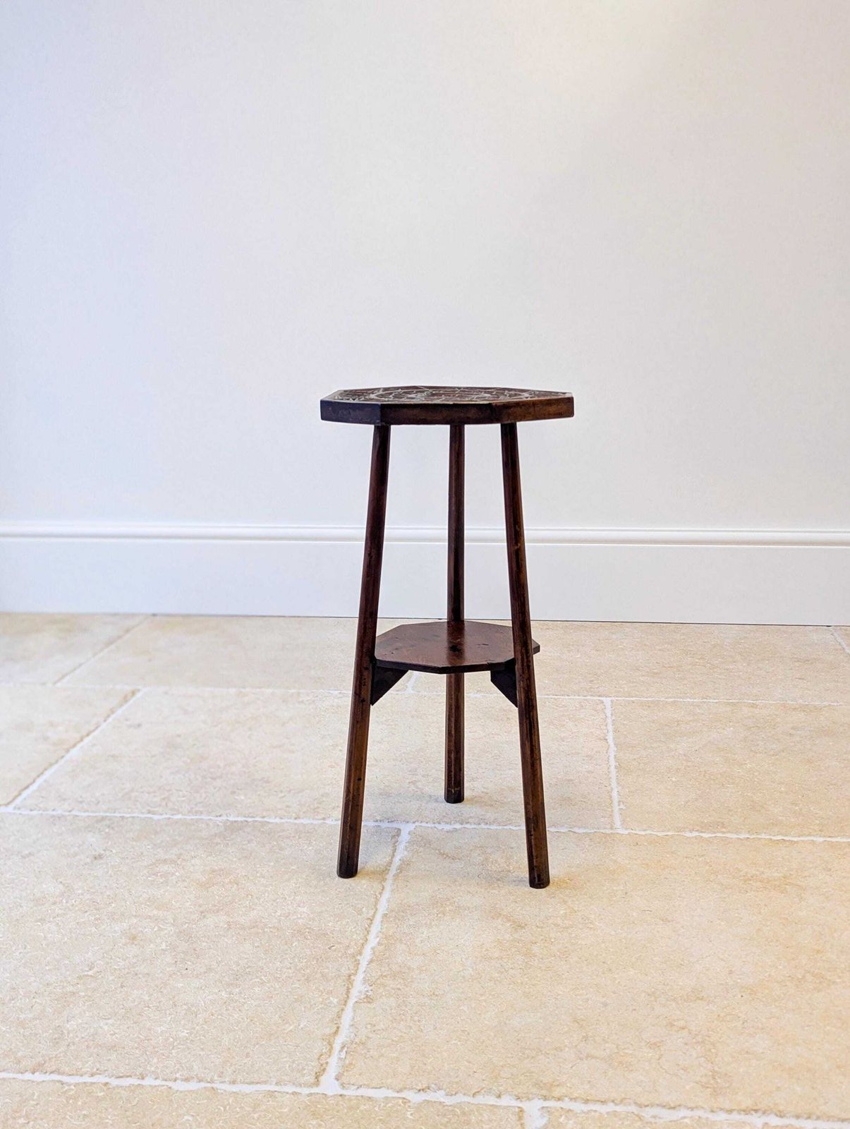 photo buy Antique Early 20th Century Carved Oak Tripod Occasional Table