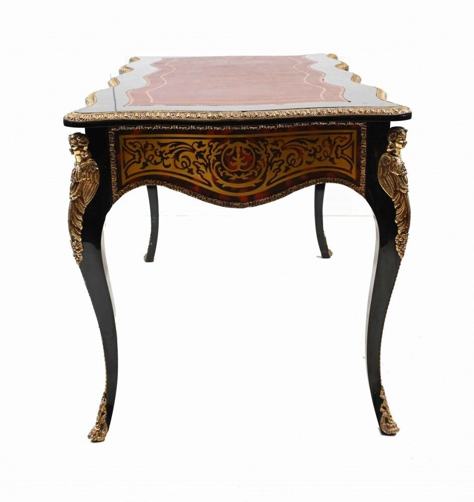 Shaped Boulle Bureau Plat Desk French Interiors photo vintage