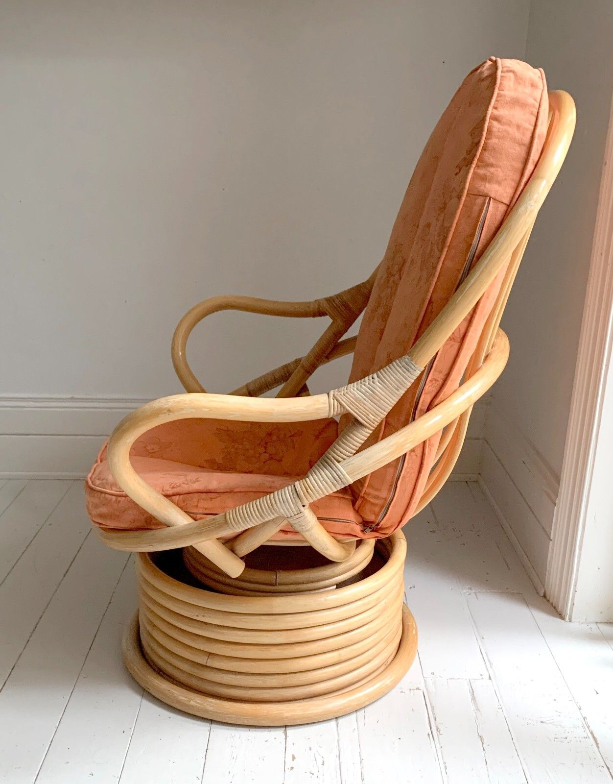 photo buy Stunning Mid Century Modern Large 1970s Rattan Rocking & Swivel Chair With Cushion