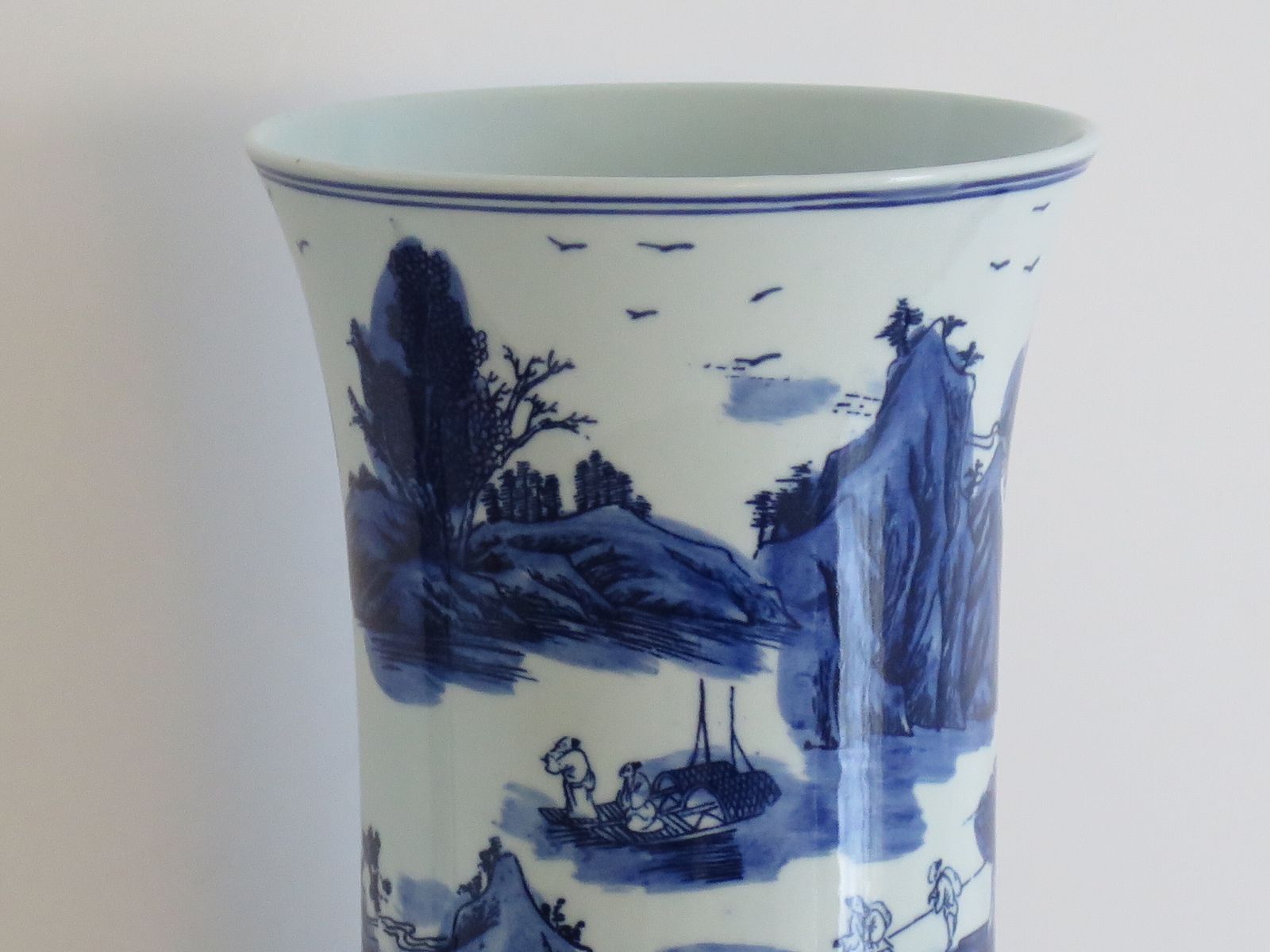 Large Chinese Porcelain Beaker Vase Blue And White Landscape Scene, Six Character Mark, 20th Century photo buy