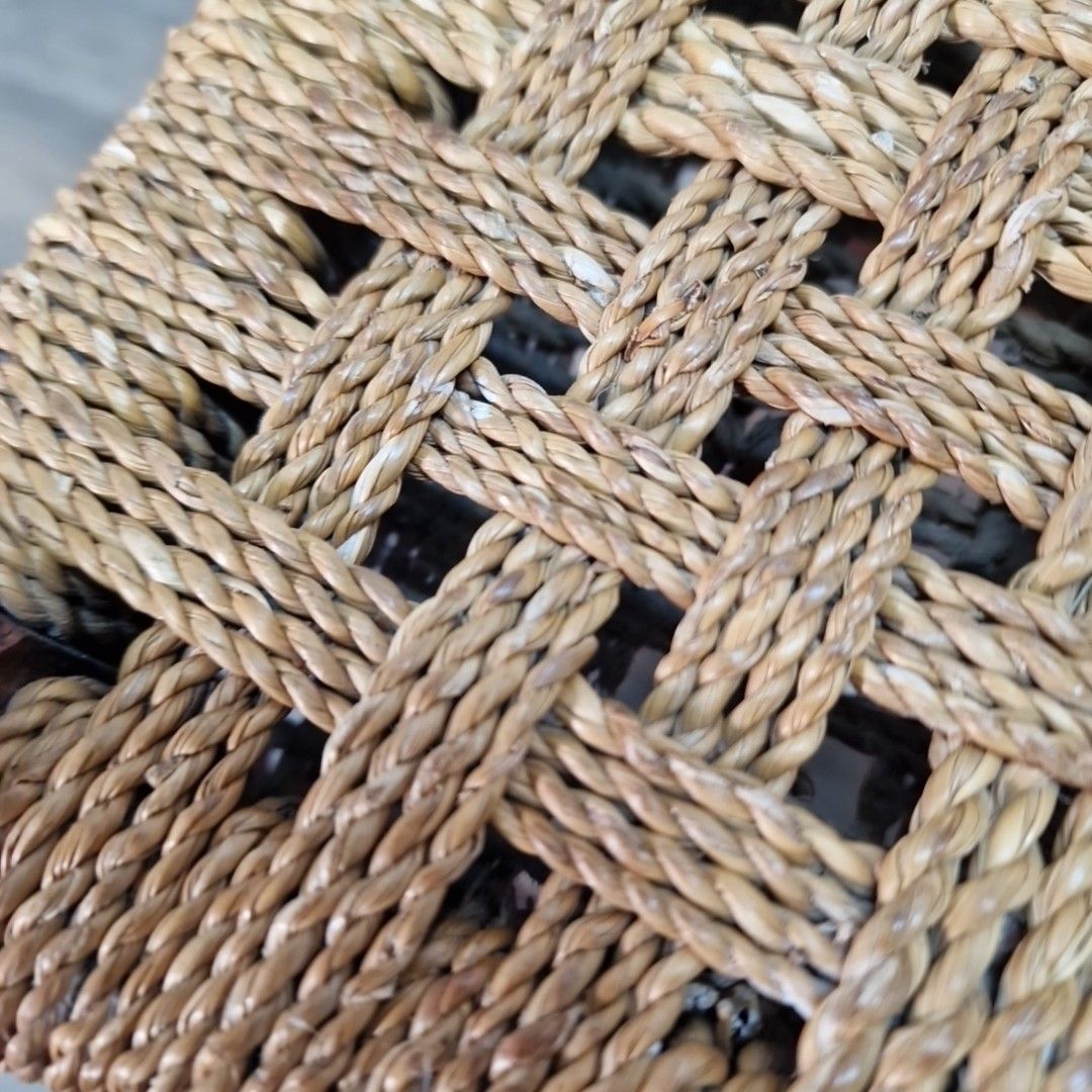 Antique Rush Foot Stool Oak Farmhouse Country Style Rope Footstool Rest photo vinterior