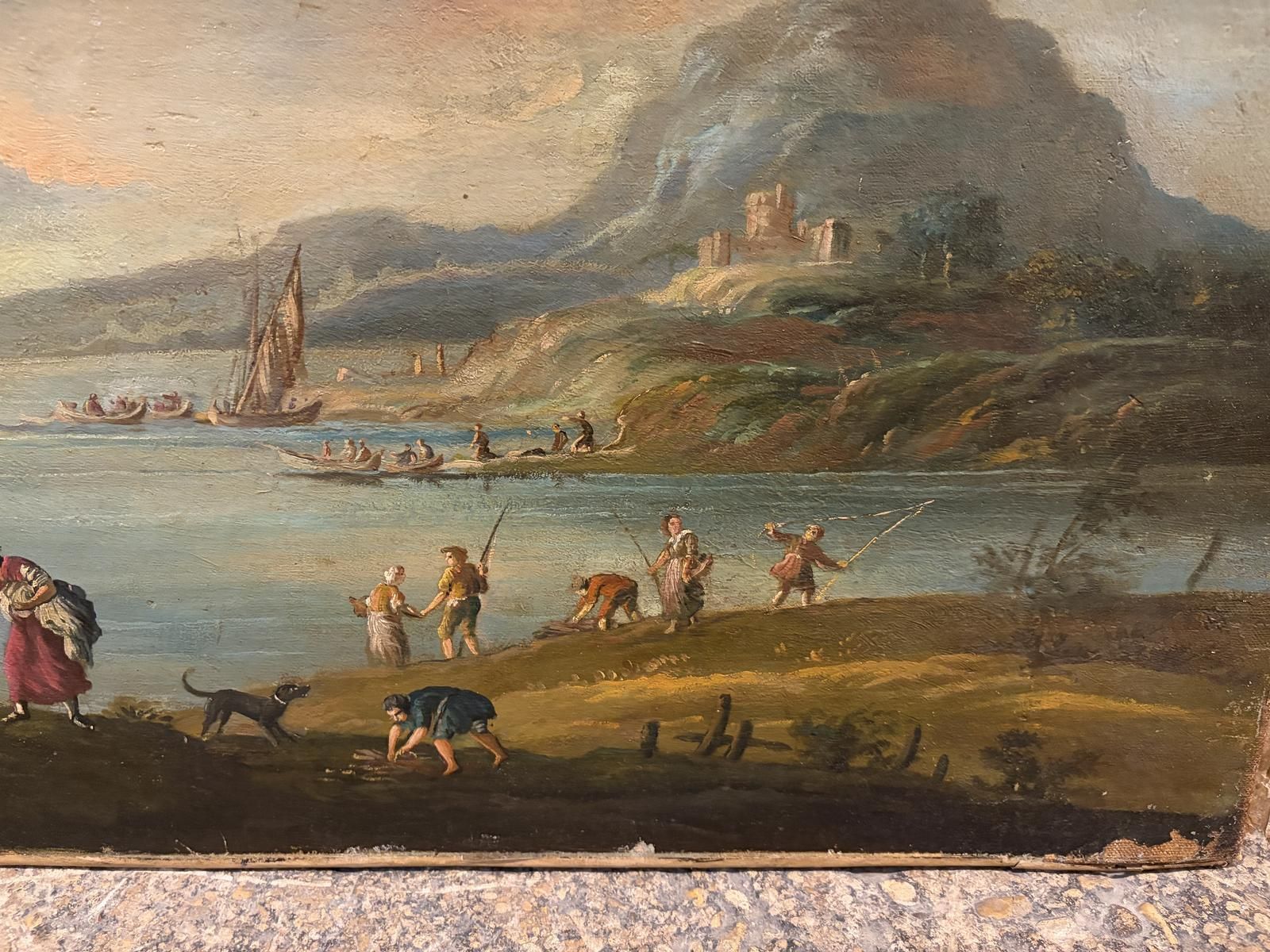 18th Century Italian Oil On Canvas Of A Coastal Scene photo for sale