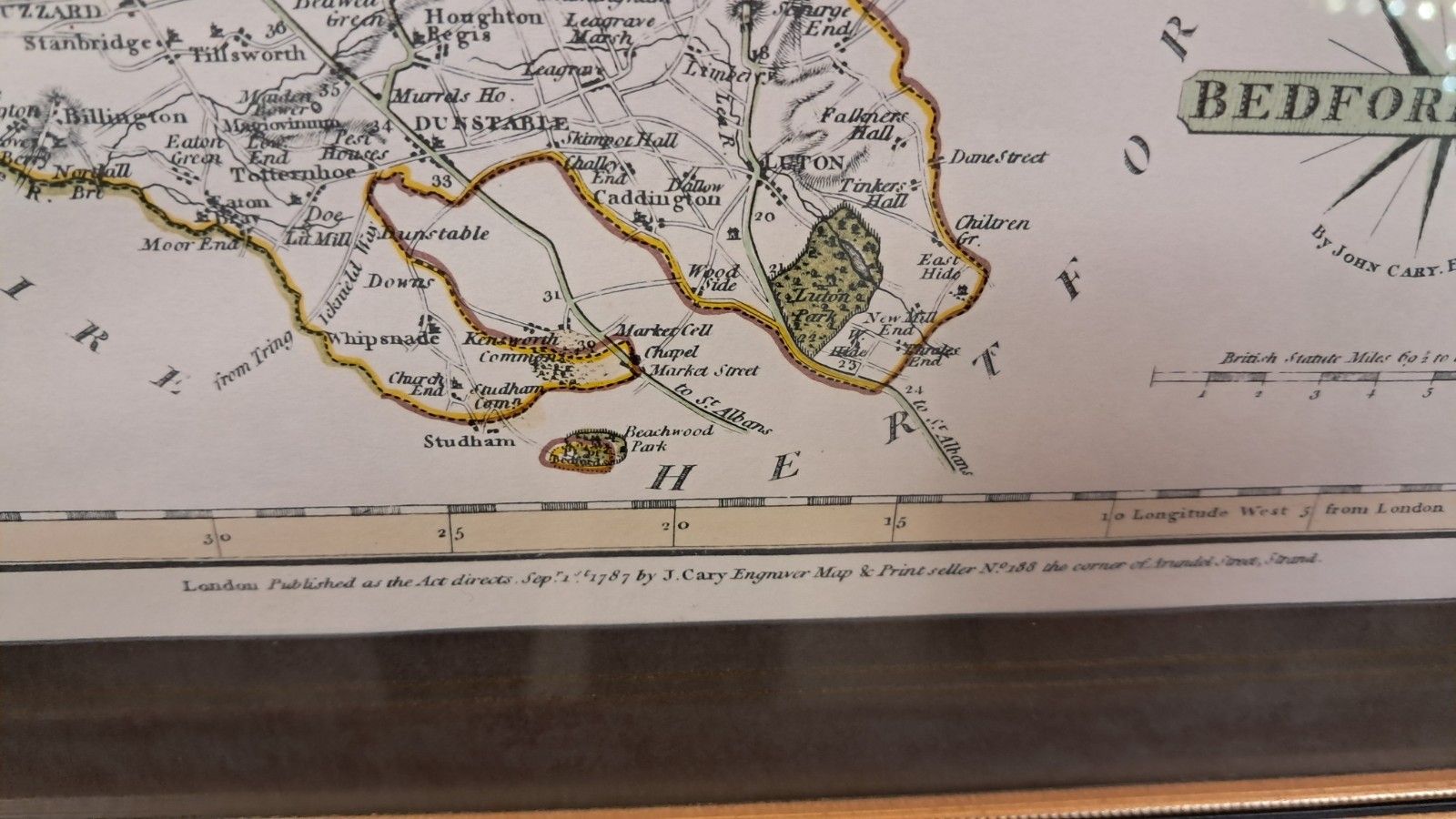 Antique Copper Engraved Map Of Bedfordshire, England Cartographer John Cary photo for sale