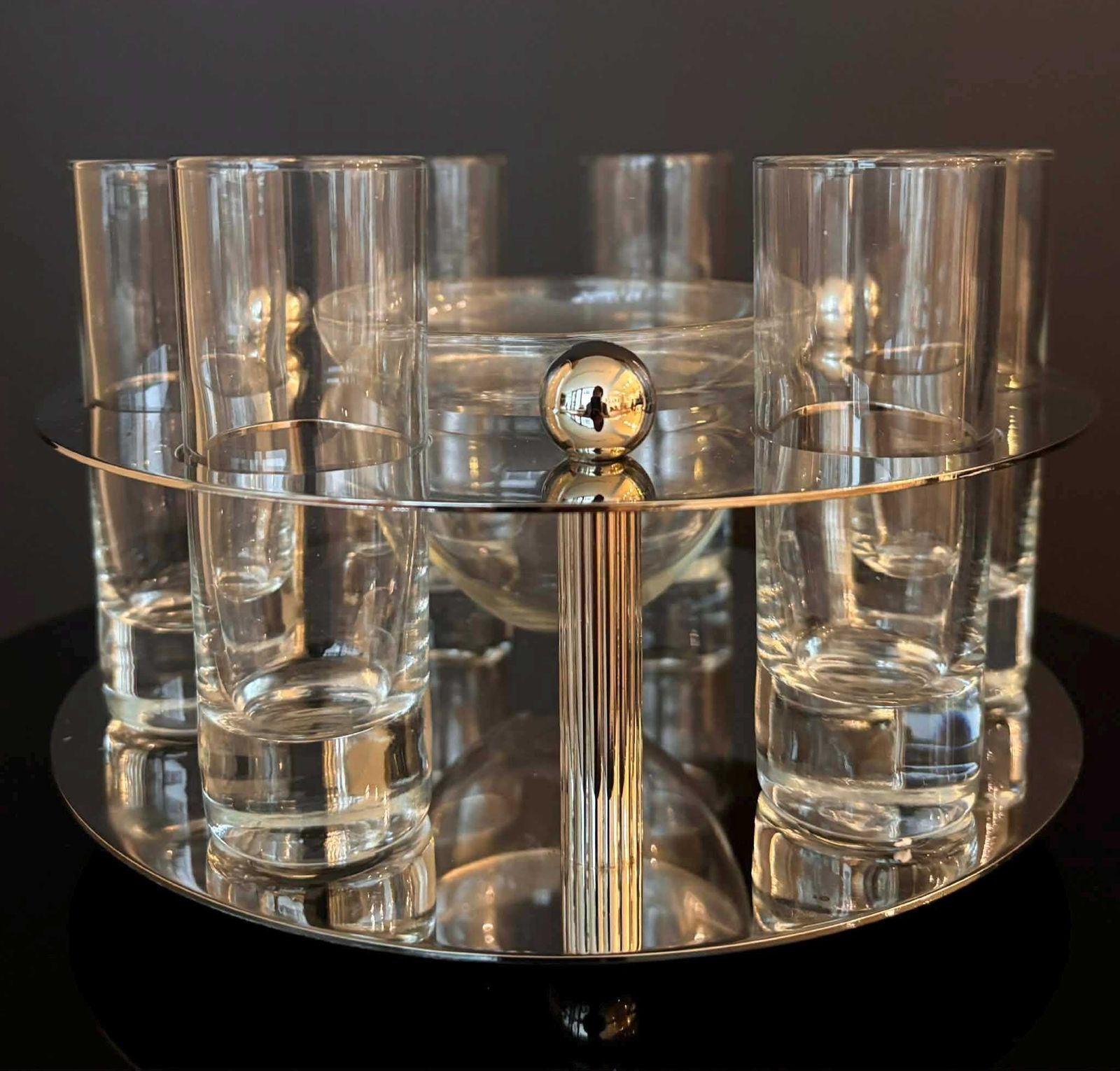 photo for sale Caviar Server Set With 6 Shot Glasses, Stainless Steel Holder, Made In Italy