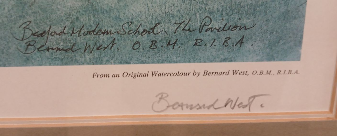 "Old Colours" Bedford School. Signed Print Of A Watercolour By Bernard West photo for sale