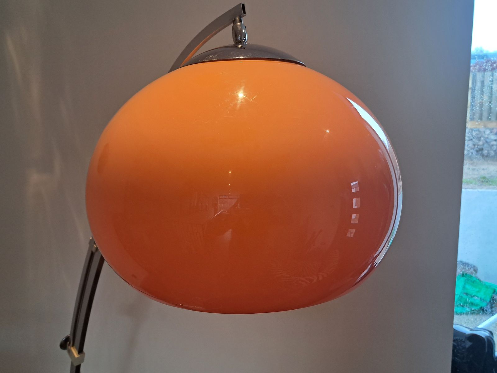 German (Solken Leutchten) Mid Century Arc Floor Lamp With Orange Plexiglass Shade (Probably Goffredo Reggiani) photo furniture