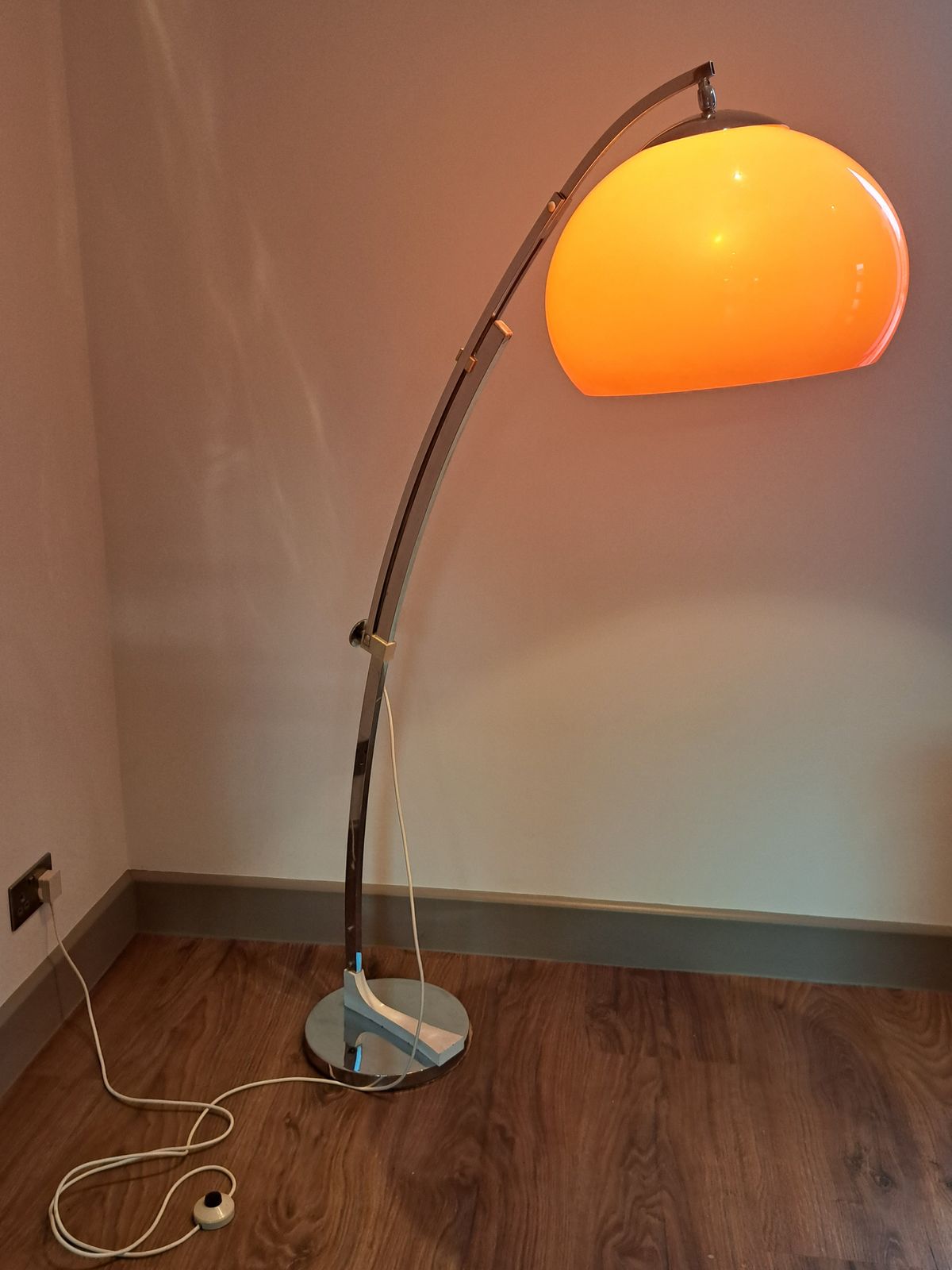 German (Solken Leutchten) Mid Century Arc Floor Lamp With Orange Plexiglass Shade (Probably Goffredo Reggiani) photo buy