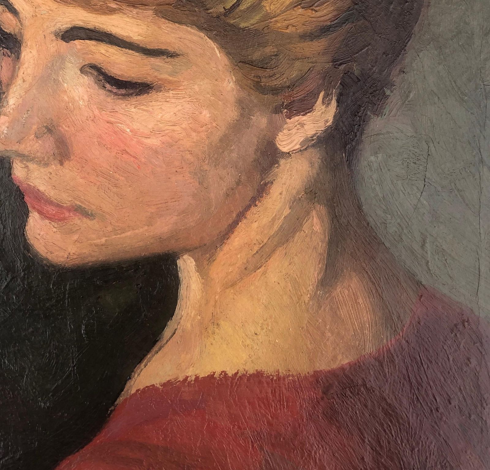 Alexandre Siches Mid Century Catalan Female Portrait In Profile Mediterranean Oil Painting Spain C.1975 photo vinterior