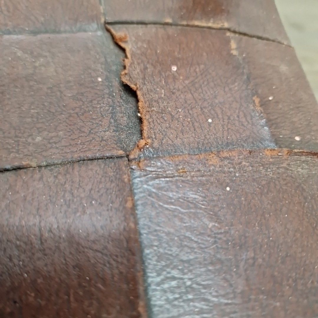 Antique Low Oak Chair Stool Jacobean Revival Arts & Crafts Leather Fireside Seat photo 130.0