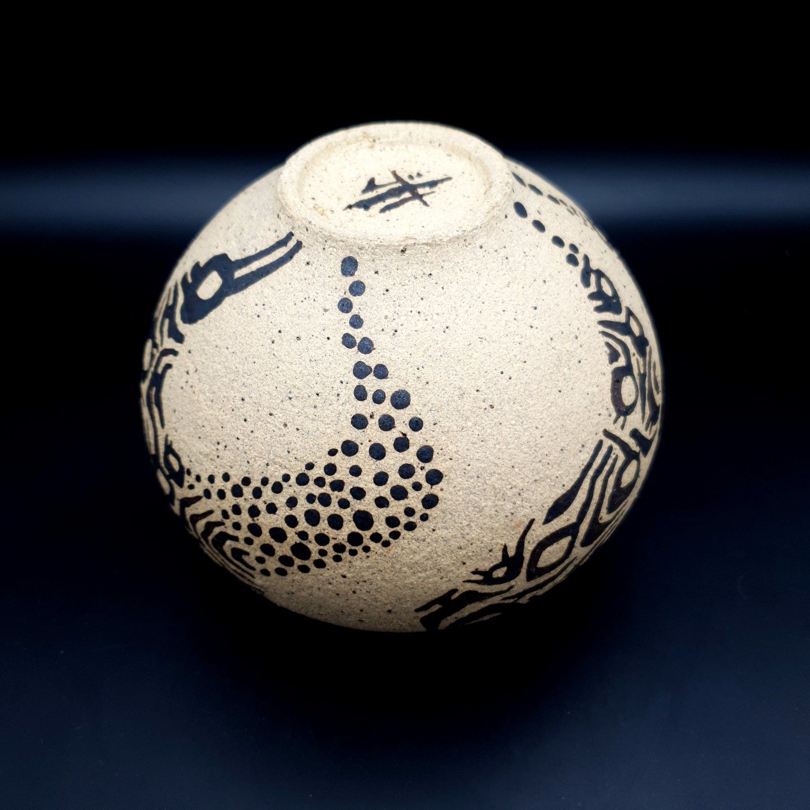 Vintage Studio Pottery Vase H 13cm Stoneware Spherical Black Slip Signed photo vintage