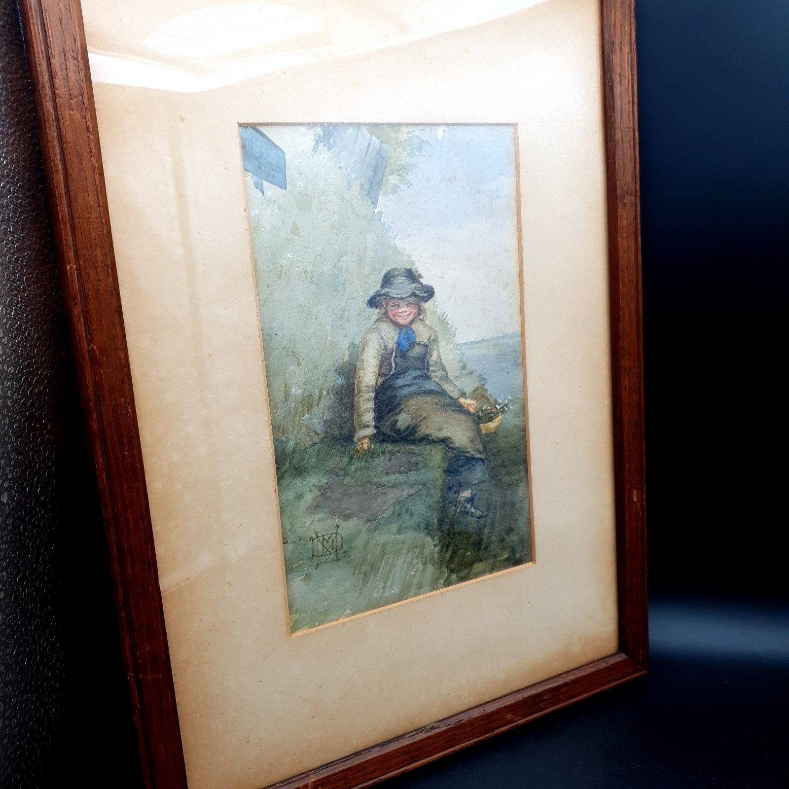 Antique Signed Watercolour Flower Girl C1890 1910 Wood Framed W30cmxh41cm photo buy
