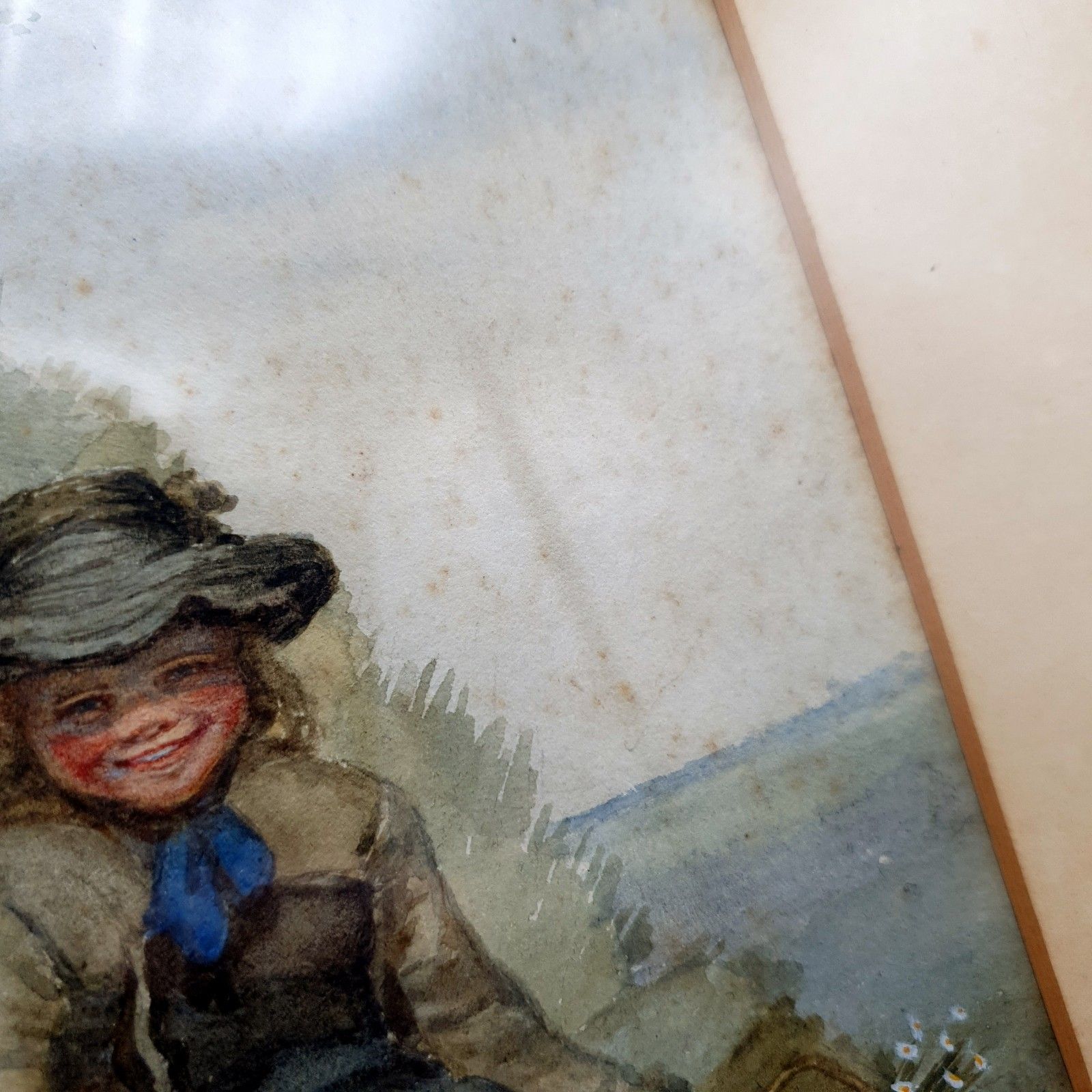 photo for sale Antique Signed Watercolour Flower Girl C1890 1910 Wood Framed W30cmxh41cm