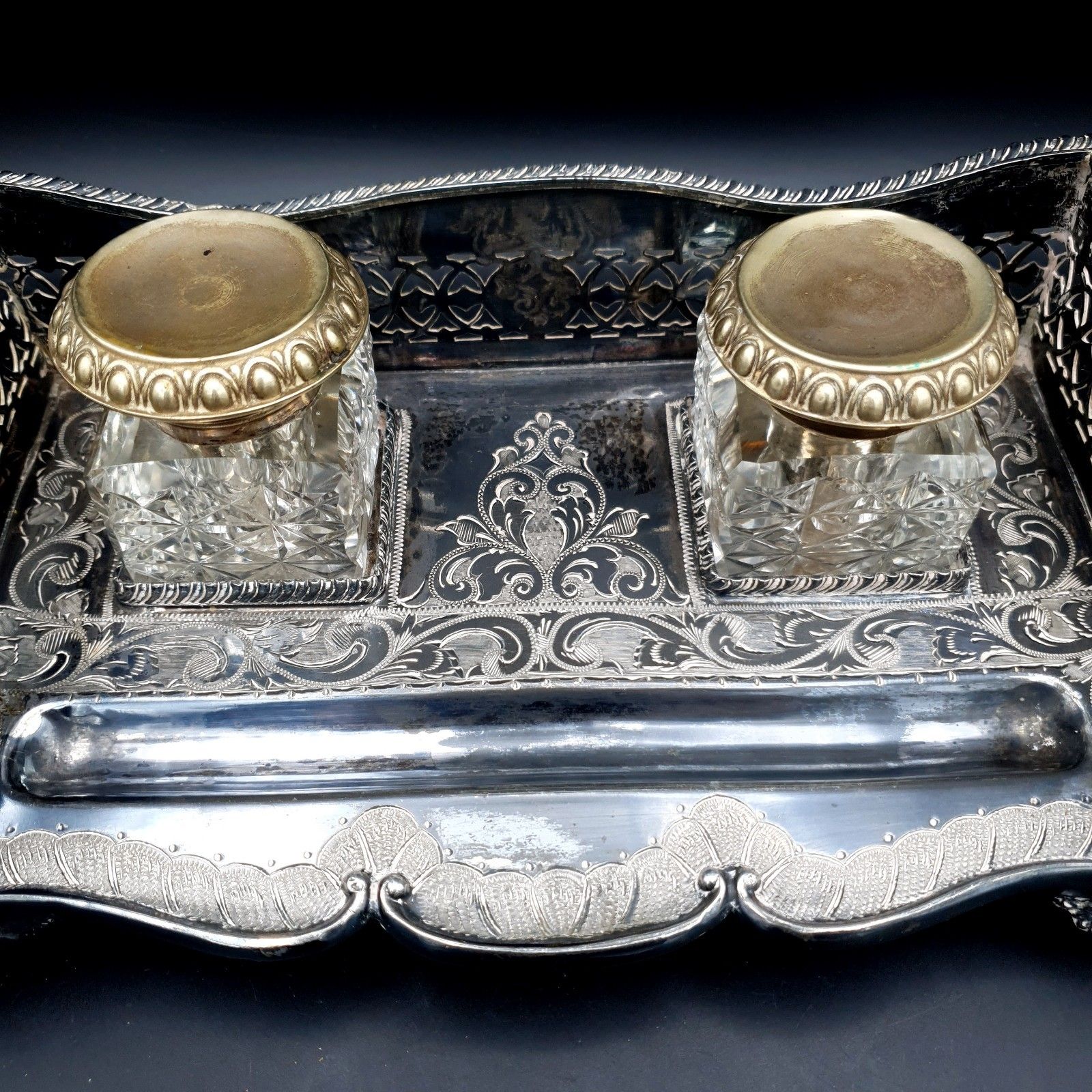 Antique B.H.A Edwardian Inkwell Silver Plate? Barnett Henry Abrahams Inkwell L23 photo Home Decor