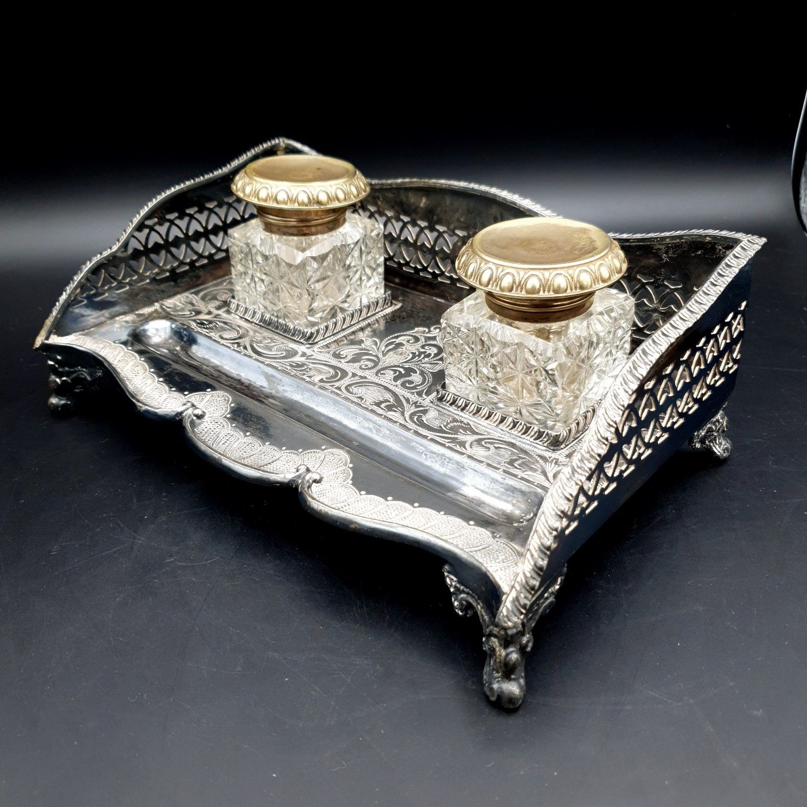 photo for sale Antique B.H.A Edwardian Inkwell Silver Plate? Barnett Henry Abrahams Inkwell L23