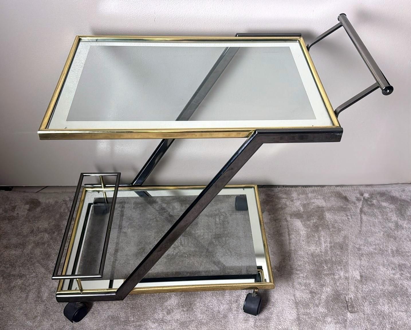Mid Century Italian Bar Cart In Burnished Steel And Brass photo furniture
