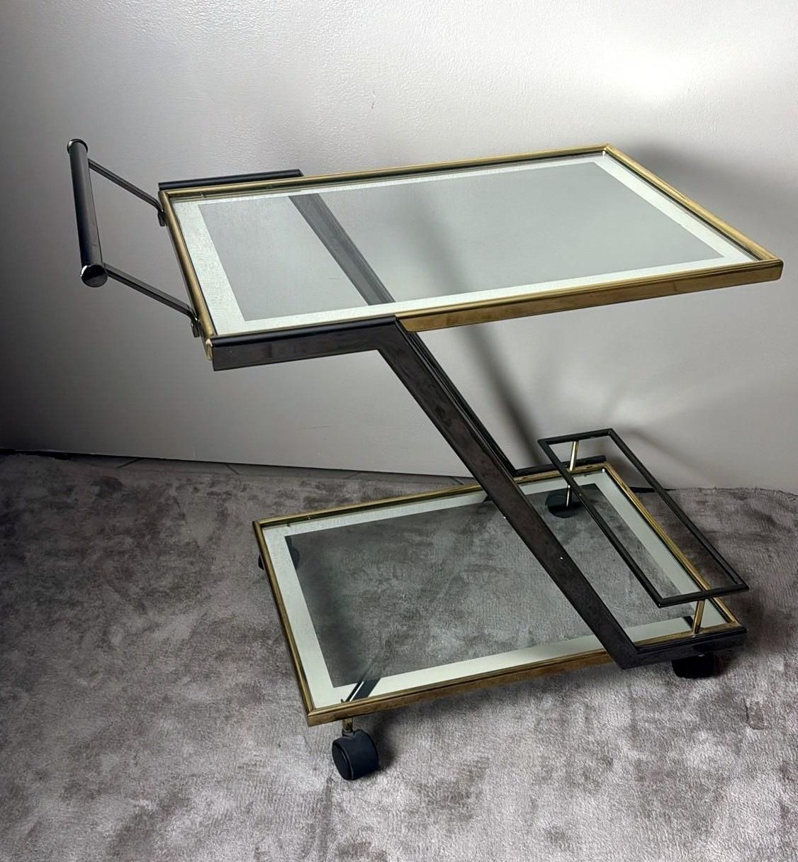 Mid Century Italian Bar Cart In Burnished Steel And Brass photo buy